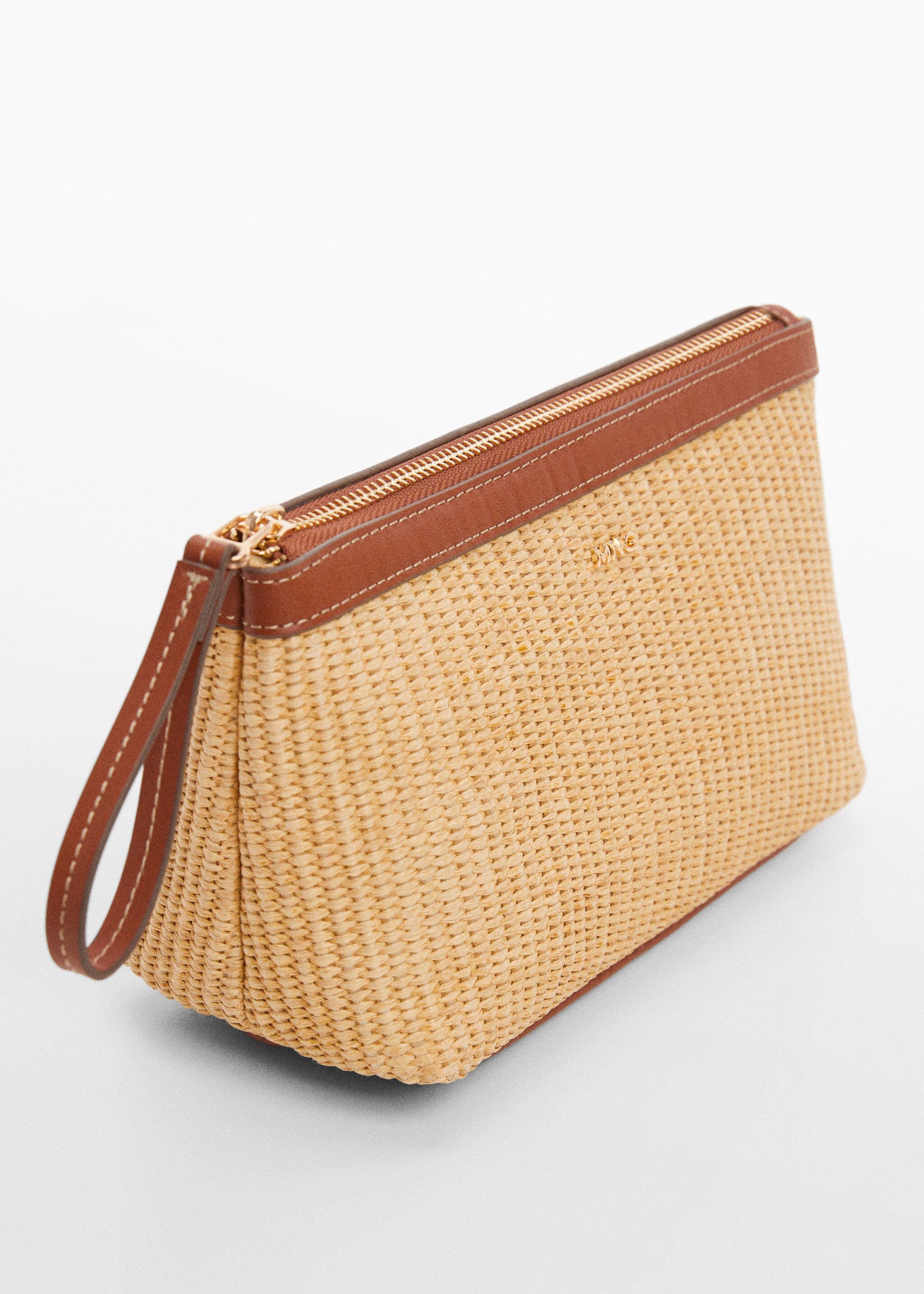 Raffia effect toiletry bag - Medium plane, Leather. Ref: 67065746-00.