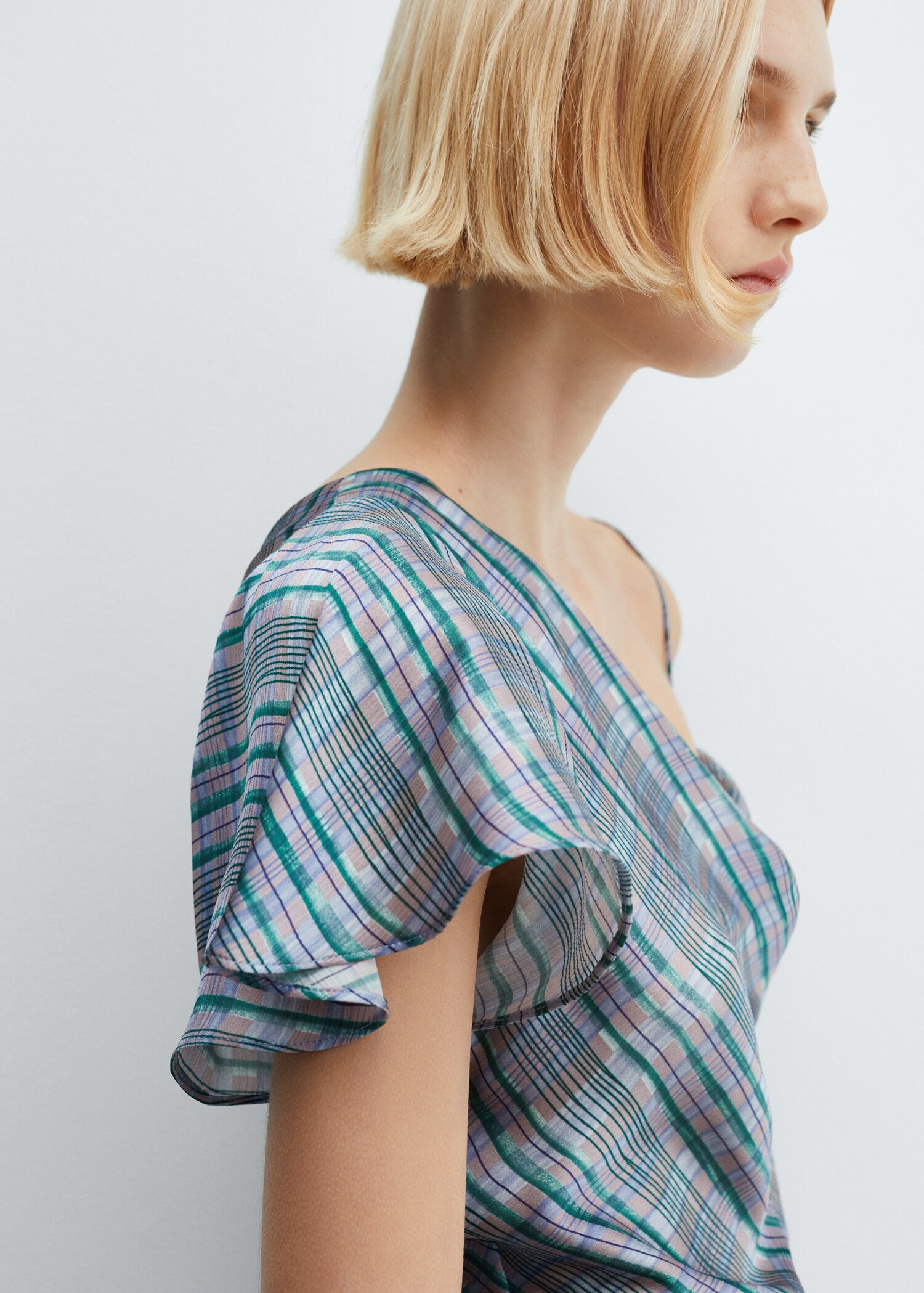 Asymmetrical satin check blouse - Details of the article 6