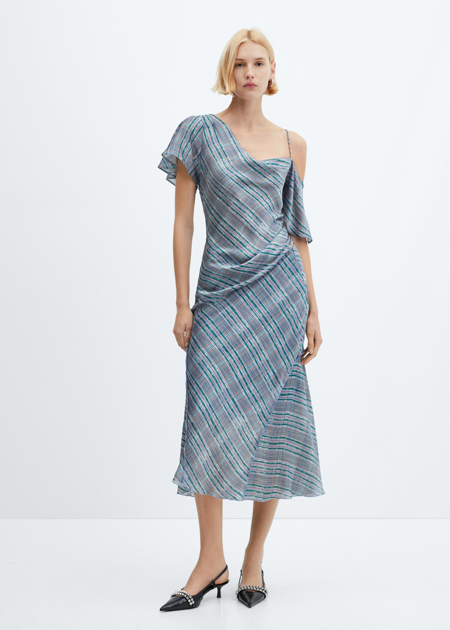 Asymmetrical satin check blouse - Details of the article 7