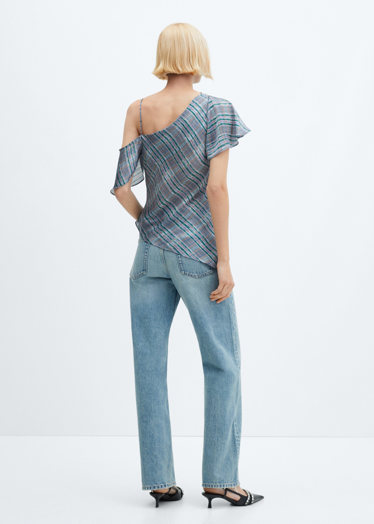 Asymmetrical satin check blouse - Reverse of the article