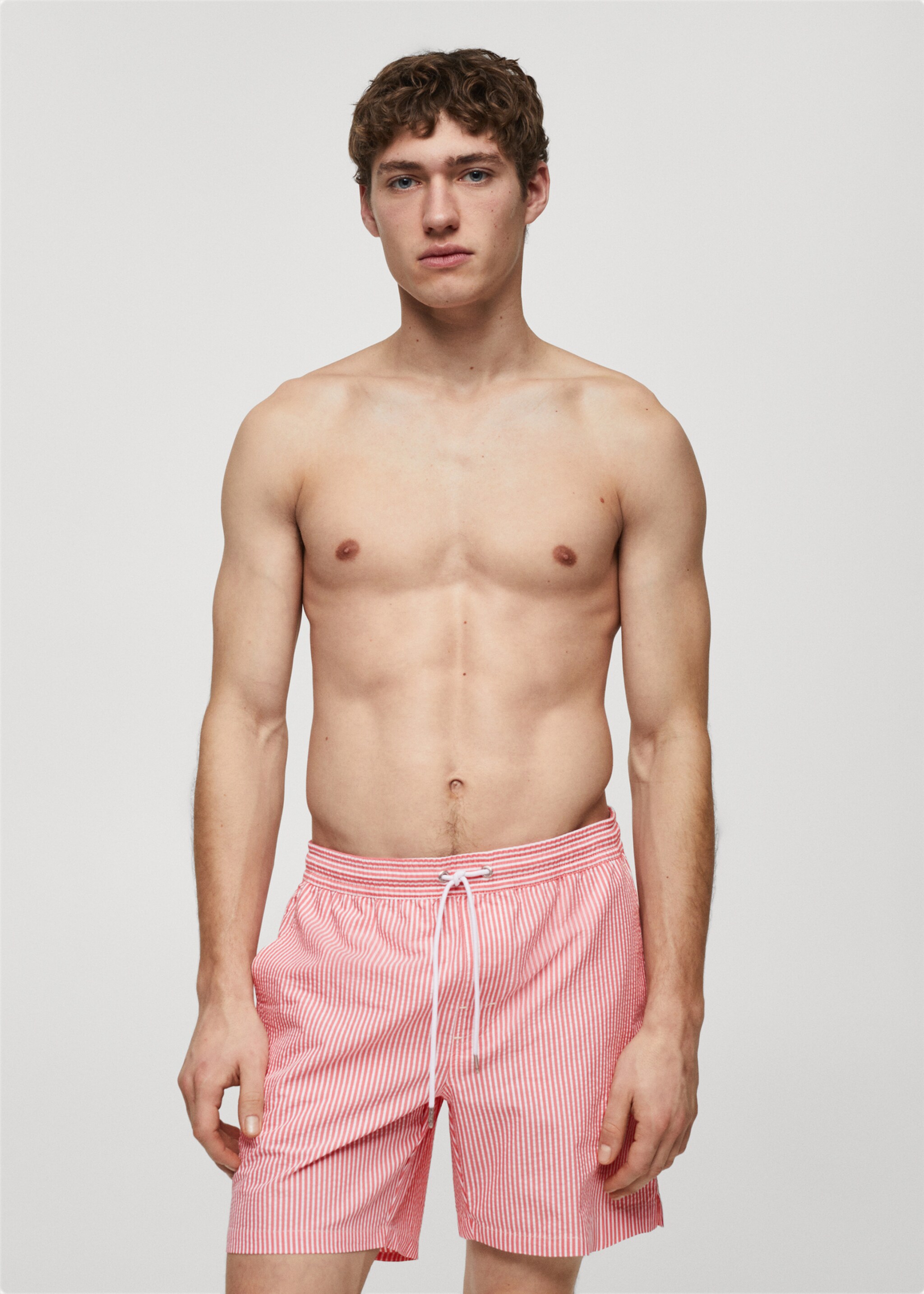Seersucker striped drawstring swimsuit - Medium plane