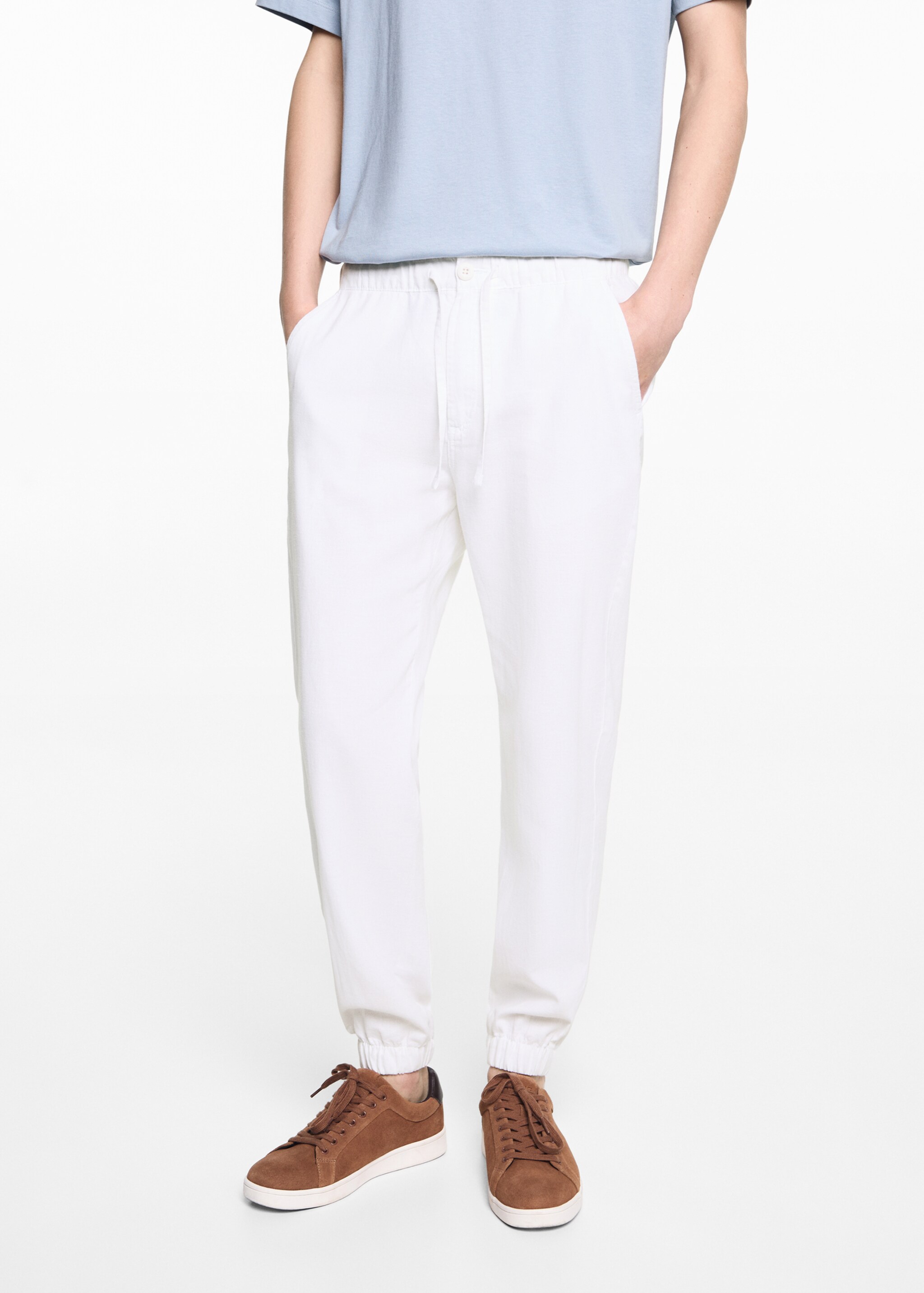 Linen jogger trousers - Details of the article 6, White. Ref: 67066028-00.