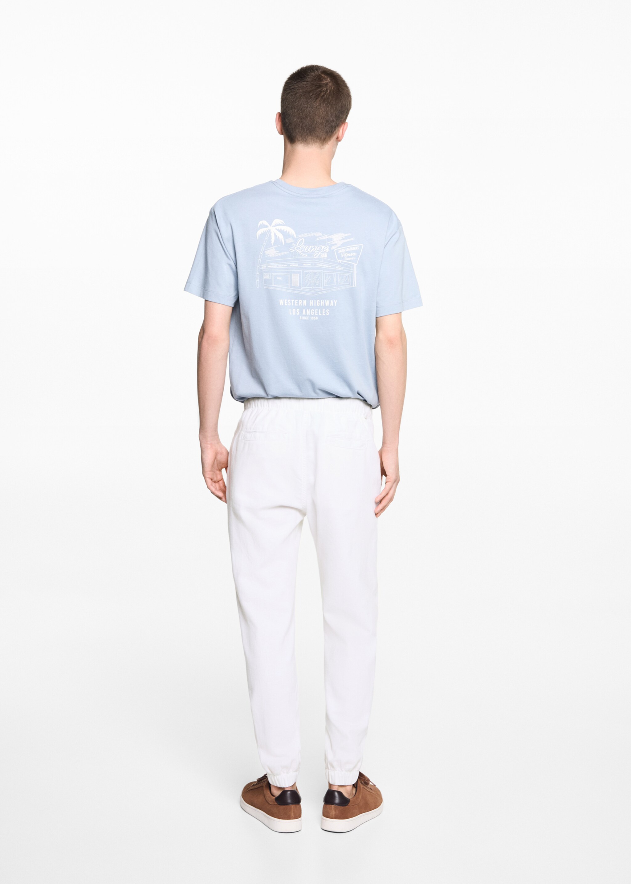 Linen jogger trousers - Reverse of the article, White. Ref: 67066028-00.