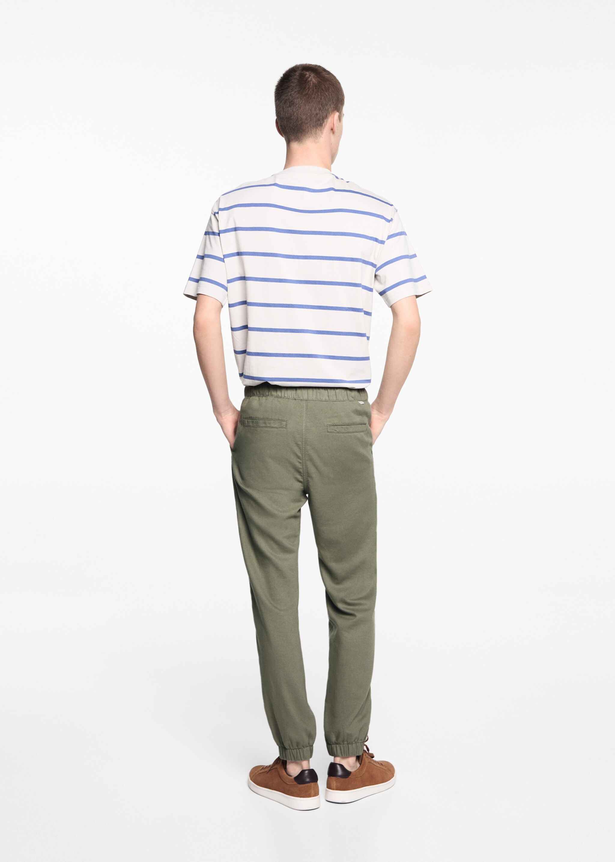 Linen jogger trousers - Reverse of the article, Khaki. Ref: 67066028-00.