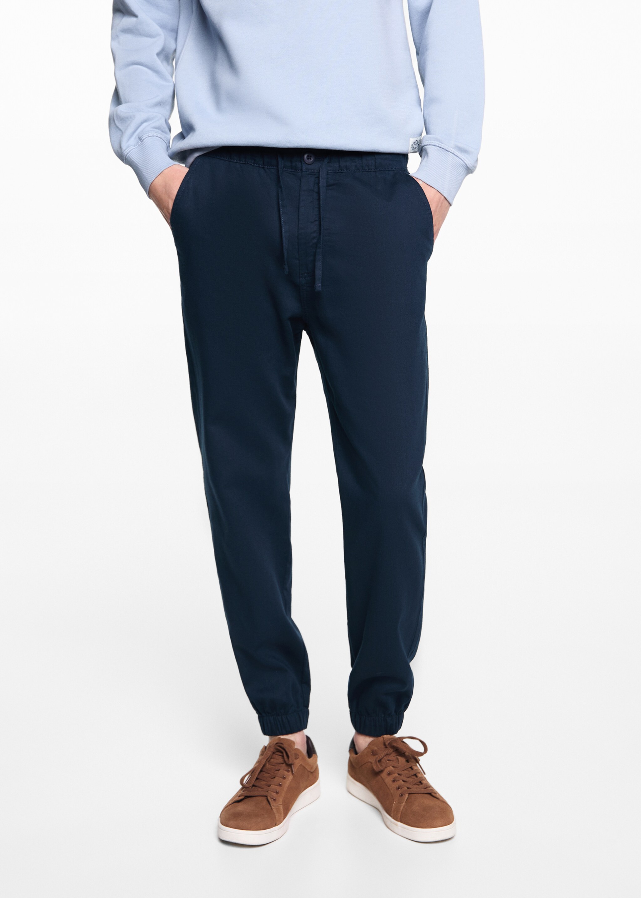 Linen jogger trousers - Details of the article 6, Dark Navy. Ref: 67066028-00.