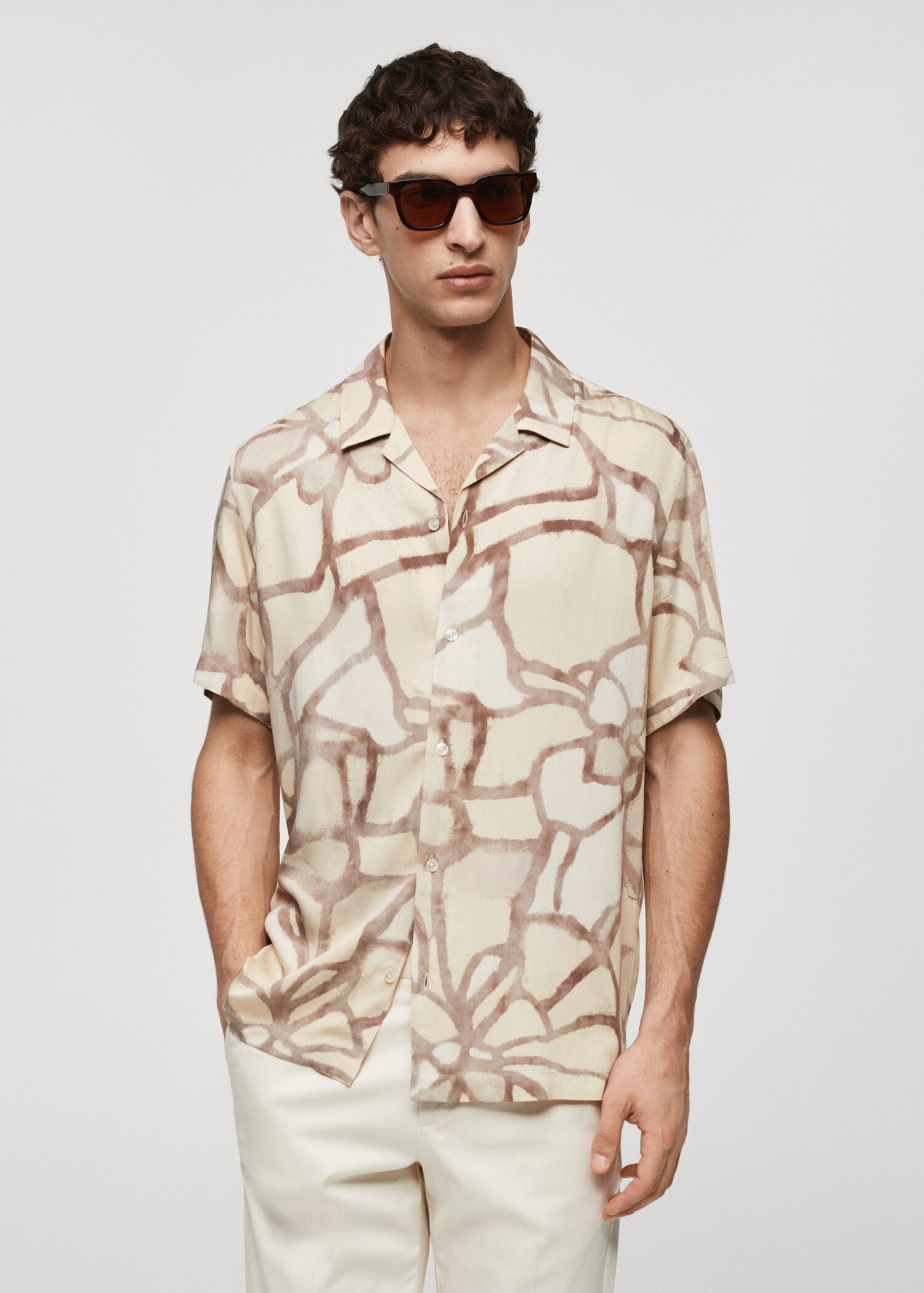 Printed flowing shirt with bowling collar - Medium plane