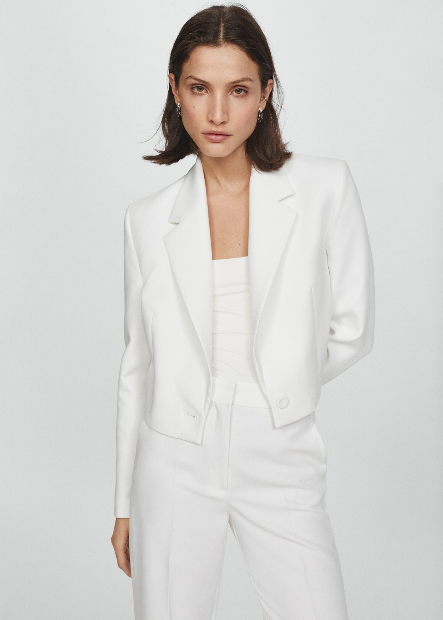 Cropped blazer with button - Medium plane