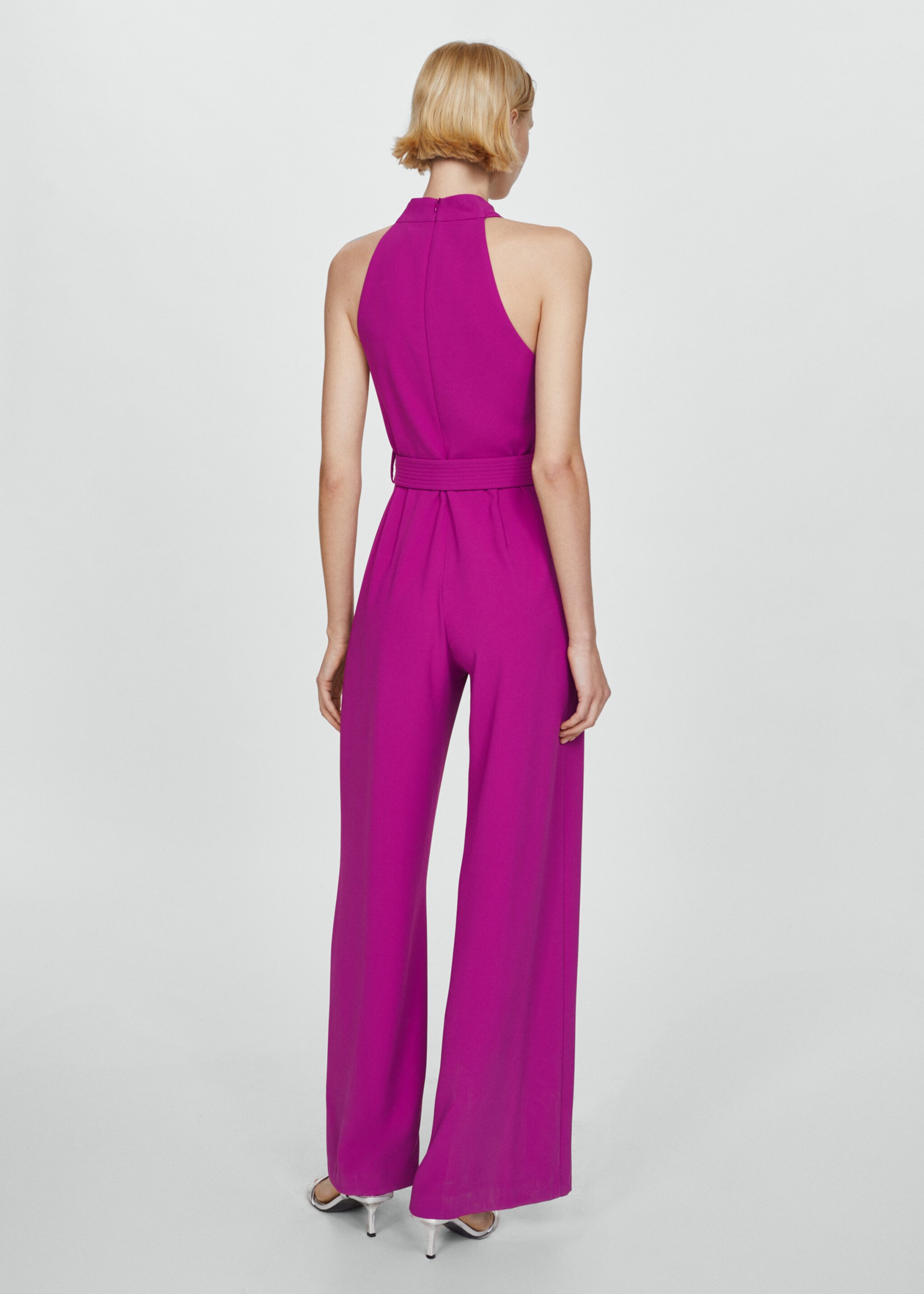Jumpsuit with crossover collar and belt - Reverse of the article, Purple. Ref: 67066347-00.