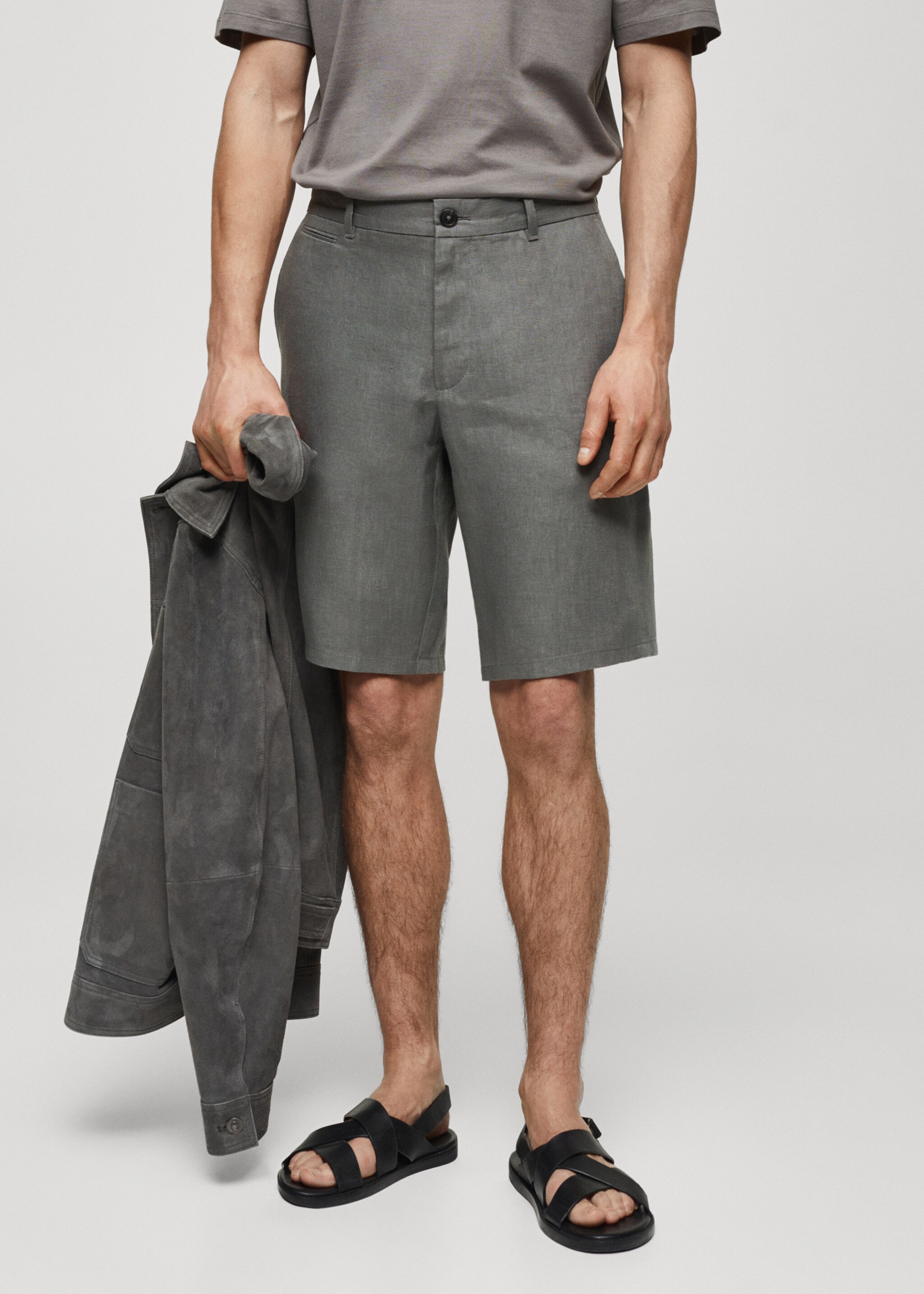 Slim-fit bermuda 100% linnen - Middenvlak