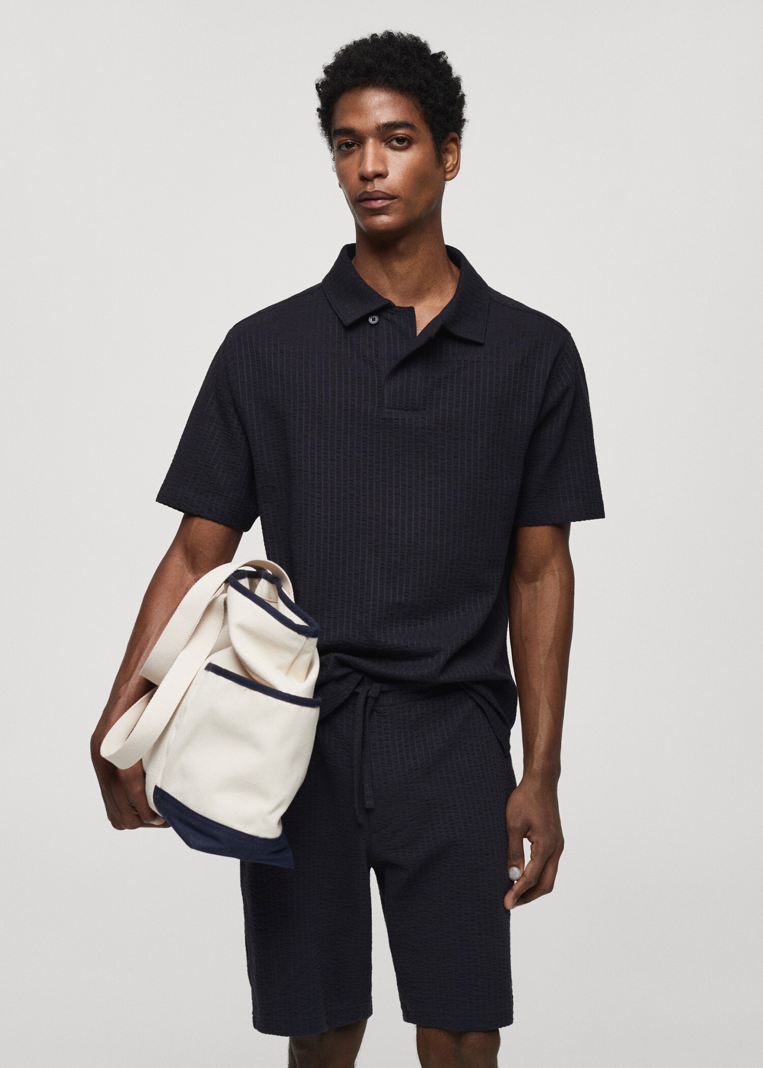 Seersucker cotton polo shirt - Medium plane