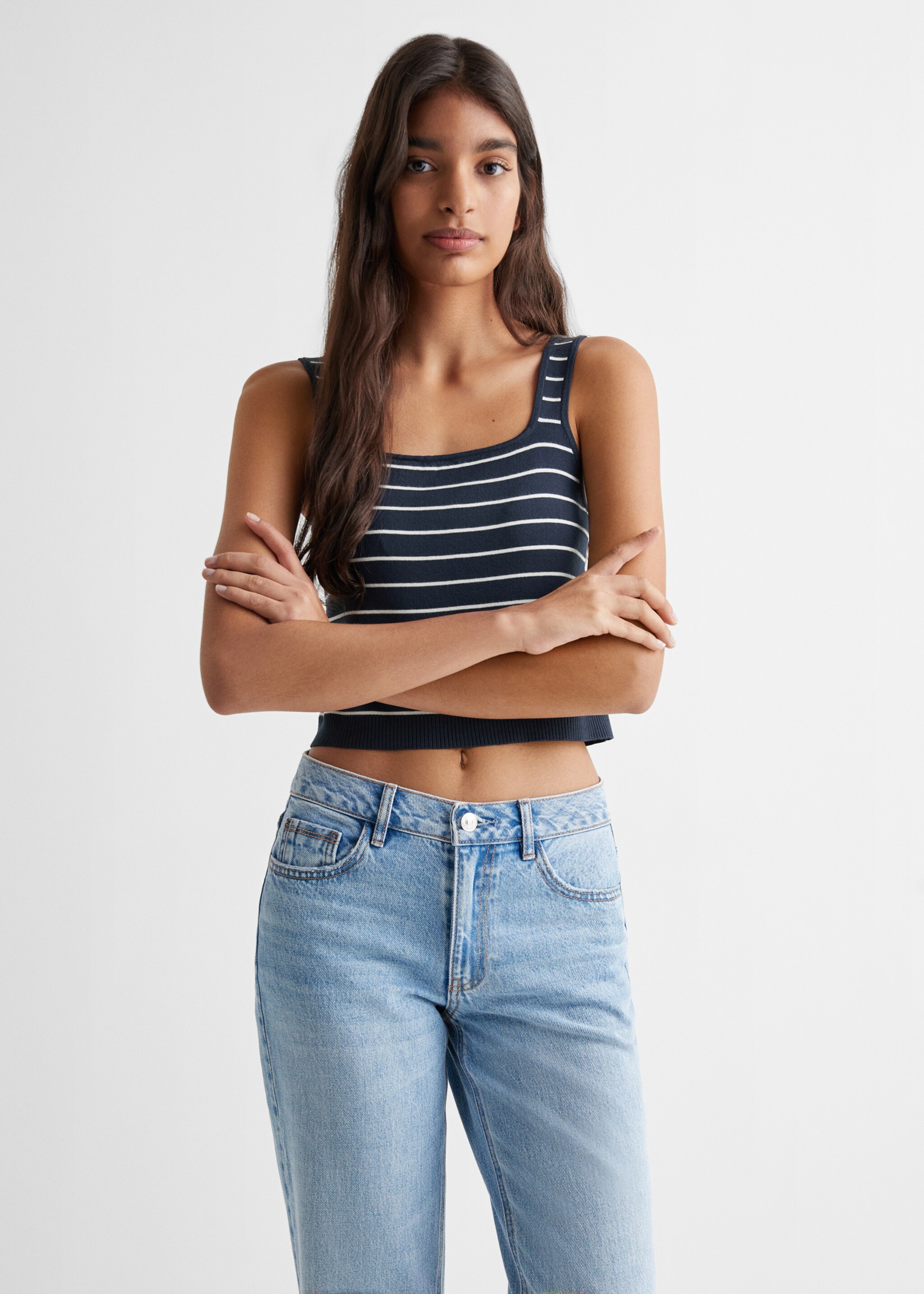 Striped strapless top - Medium plane, Dark Navy. Ref: 67066731-00.