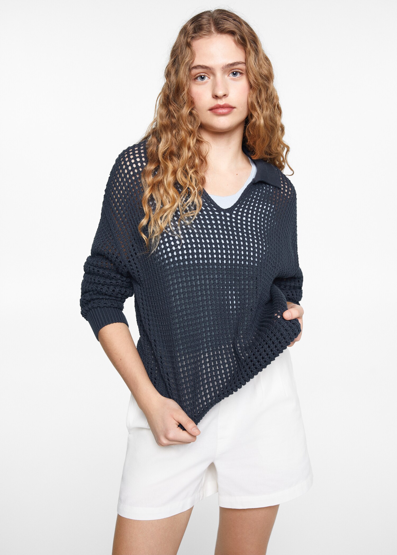 Openwork knitted polo-neck sweater - Medium plane