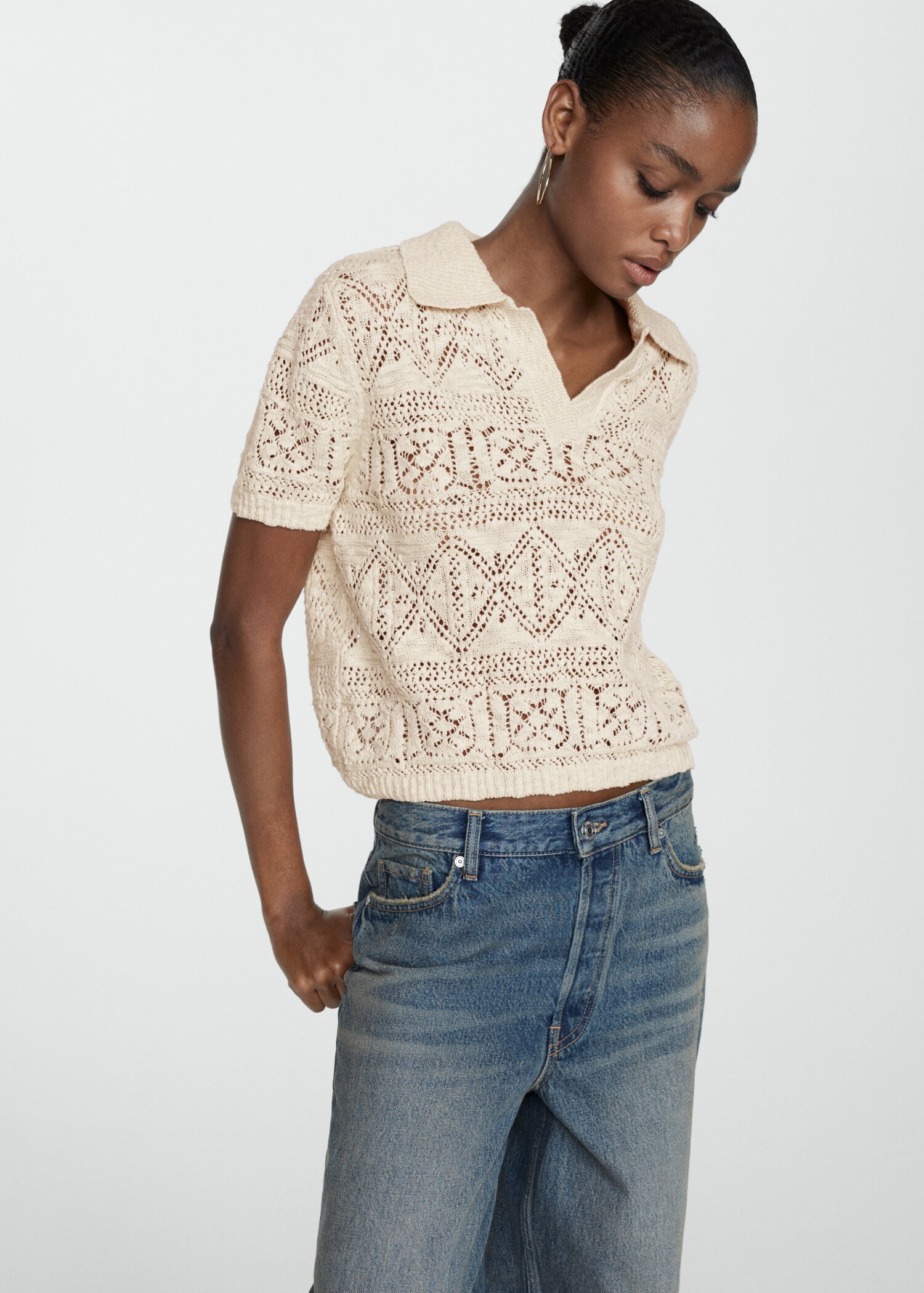 Pull-over maille détails ajourés - Plan moyen