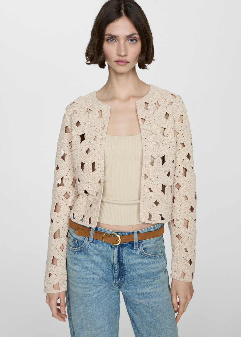 Crochet jacket with openwork details Women MANGO OUTLET Norway