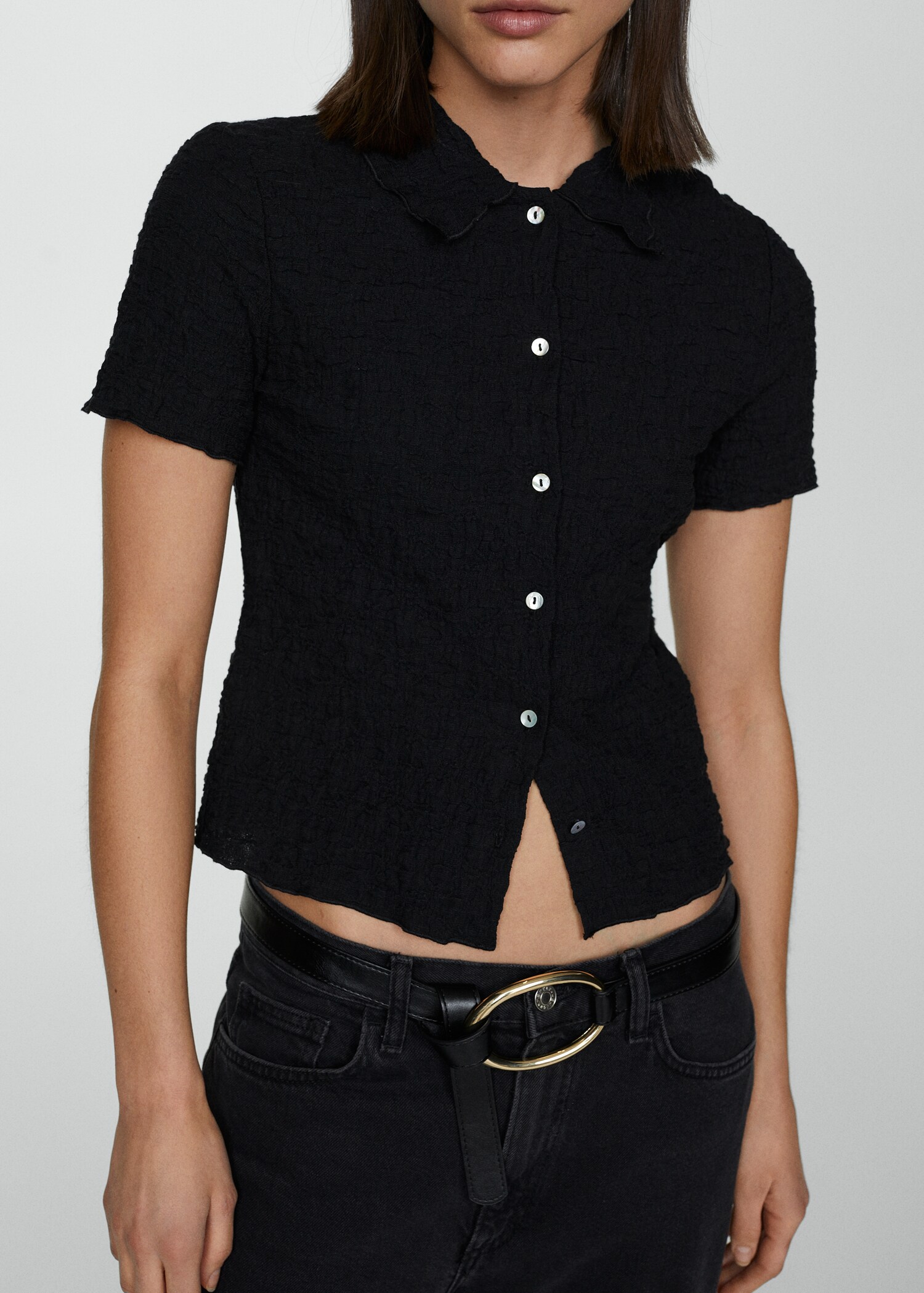 Textured cotton T-shirt - Details of the article 6