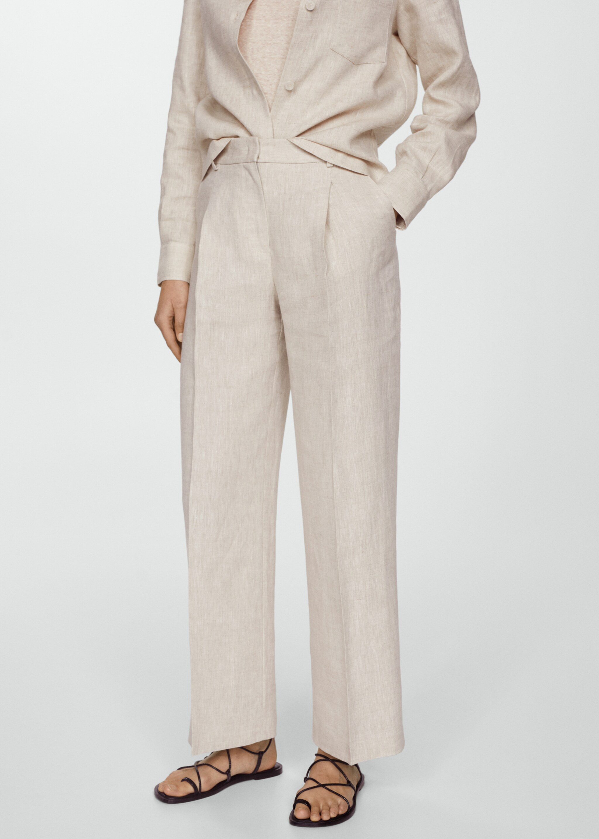 Straight linen-blend trousers - Medium plane, Light/Pastel Grey. Ref: 67067142-00.