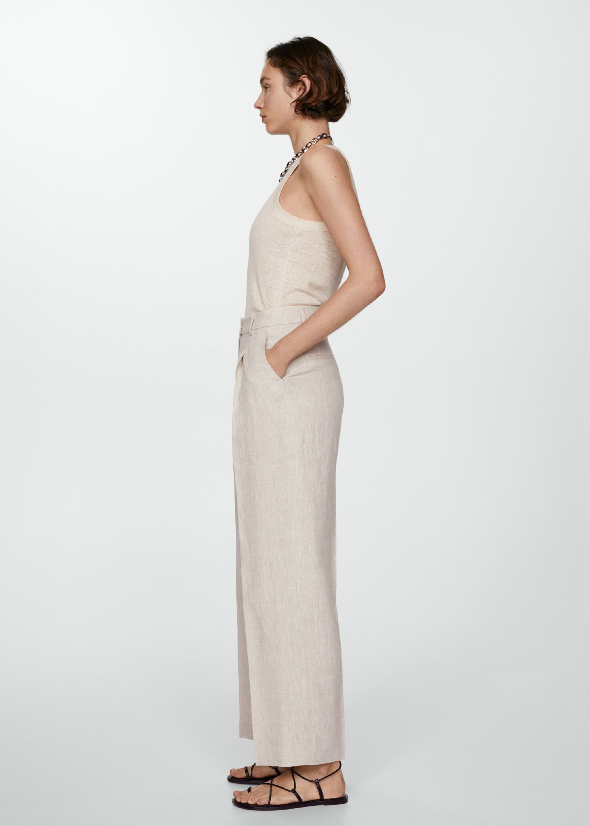 Straight linen-blend trousers - Details of the article 2, Light/Pastel Grey. Ref: 67067142-00.