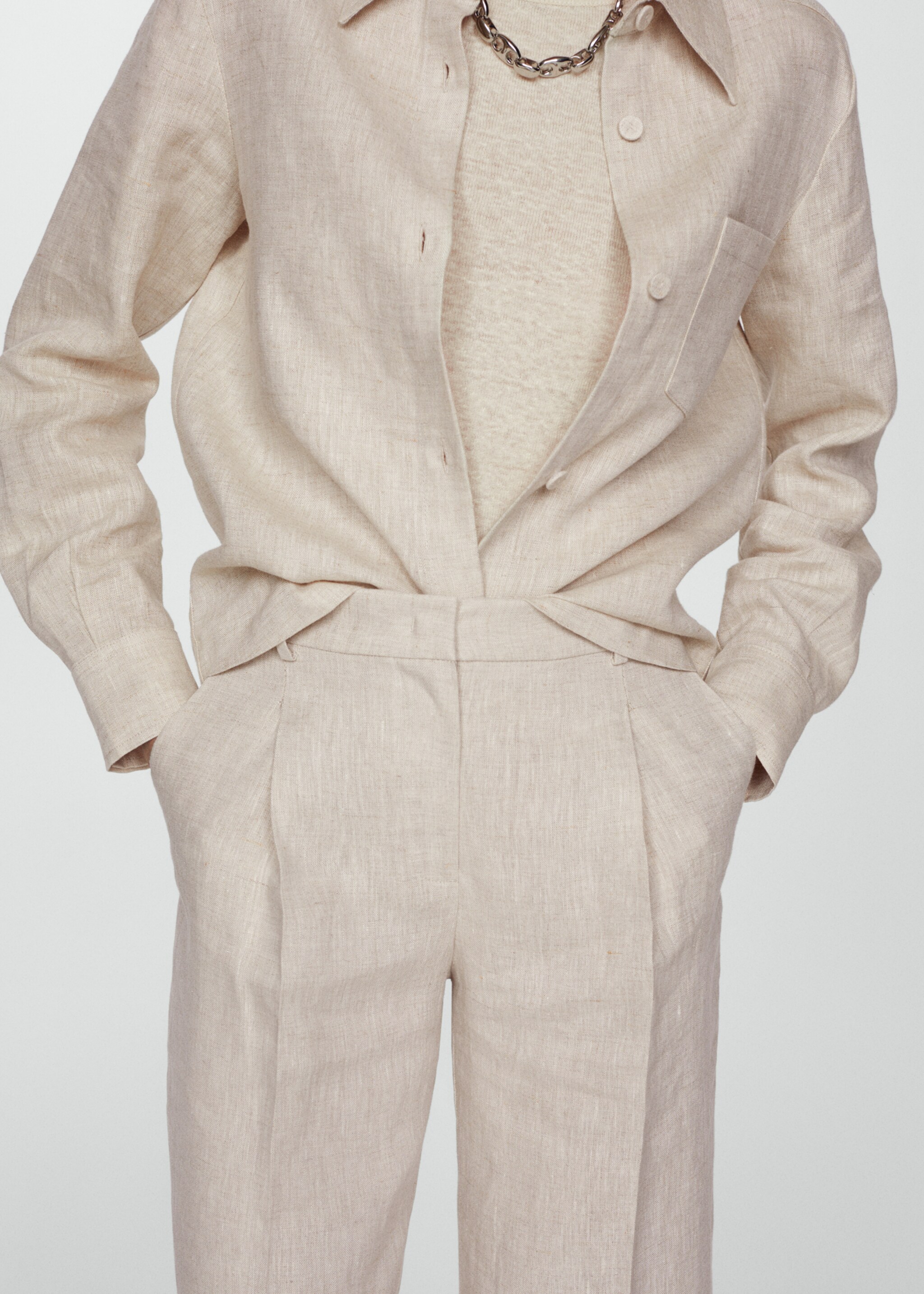 Straight linen-blend trousers - Details of the article 6, Light/Pastel Grey. Ref: 67067142-00.