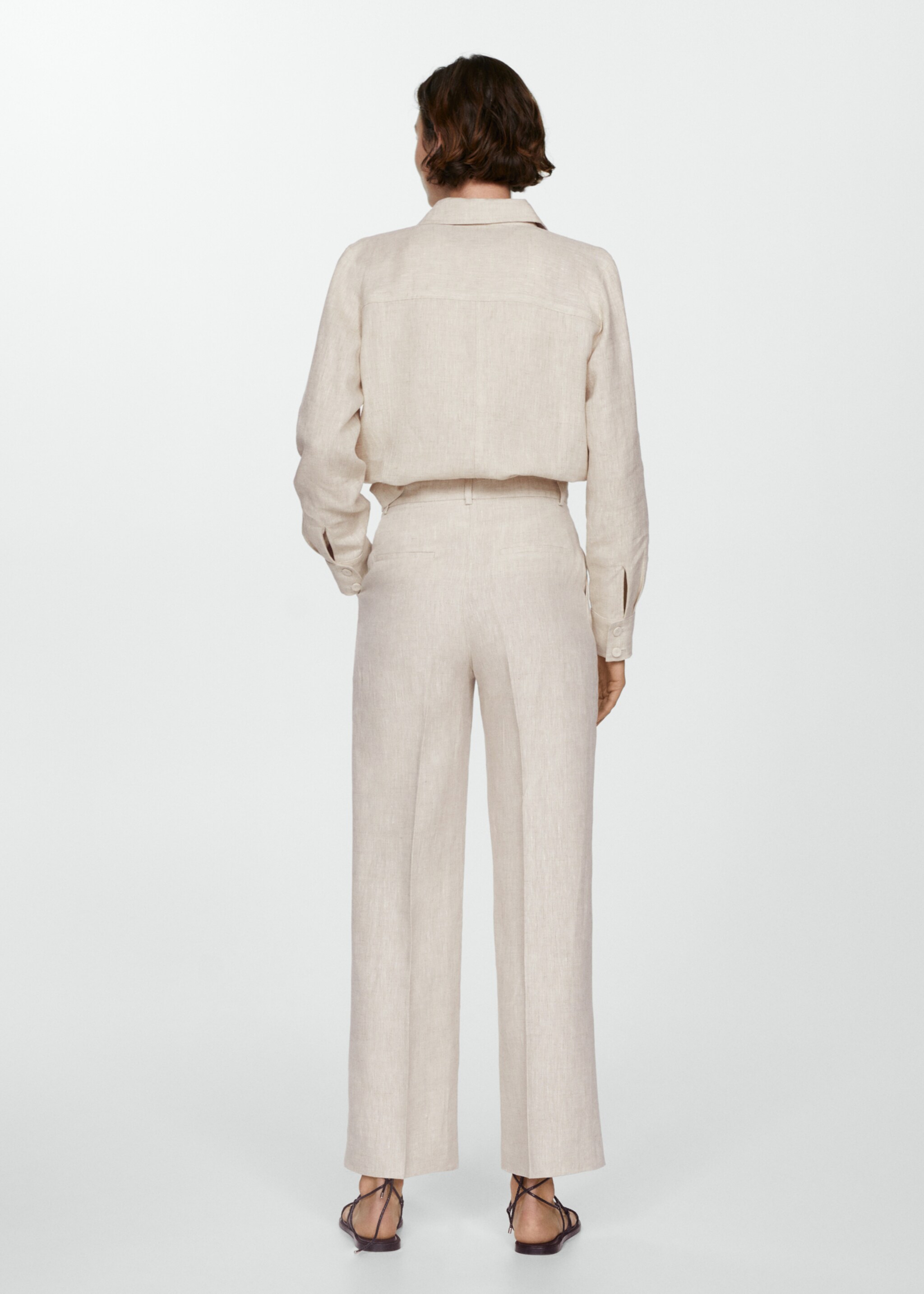 Straight linen-blend trousers - Reverse of the article, Light/Pastel Grey. Ref: 67067142-00.