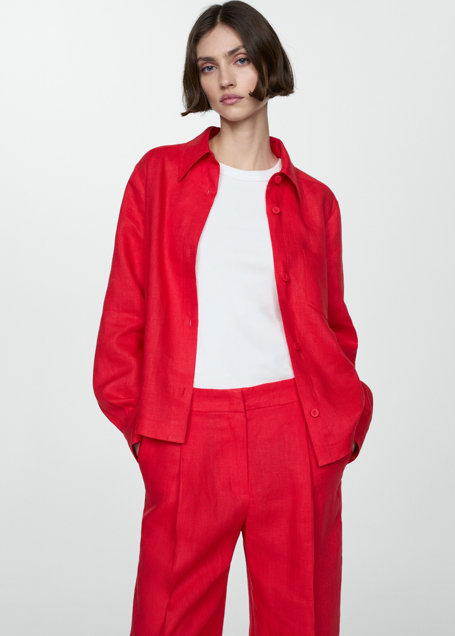 Straight linen-blend trousers - Details of the article 1