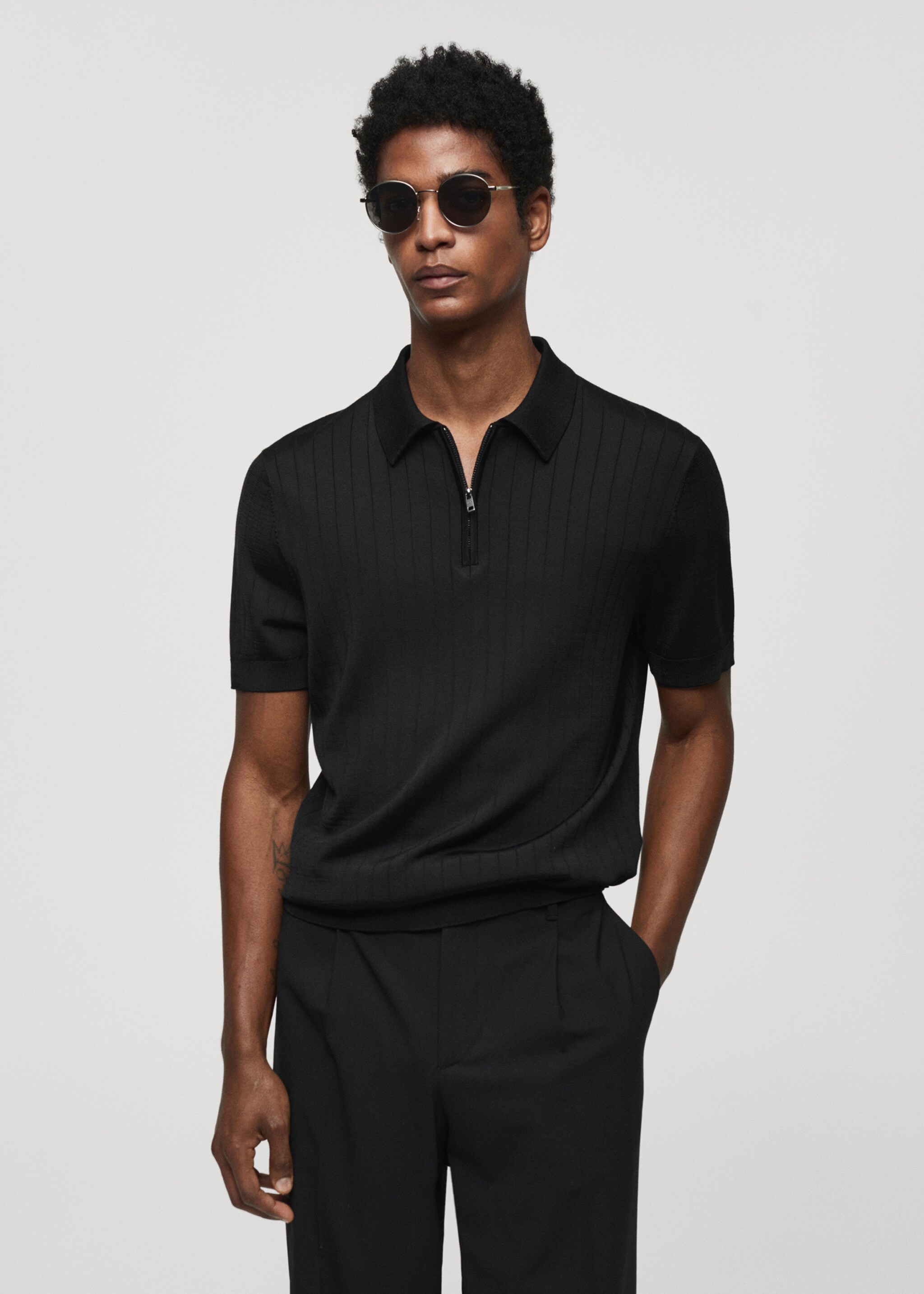 Baumwoll-Poloshirt mit Reißverschluss - Mittlere Ansicht