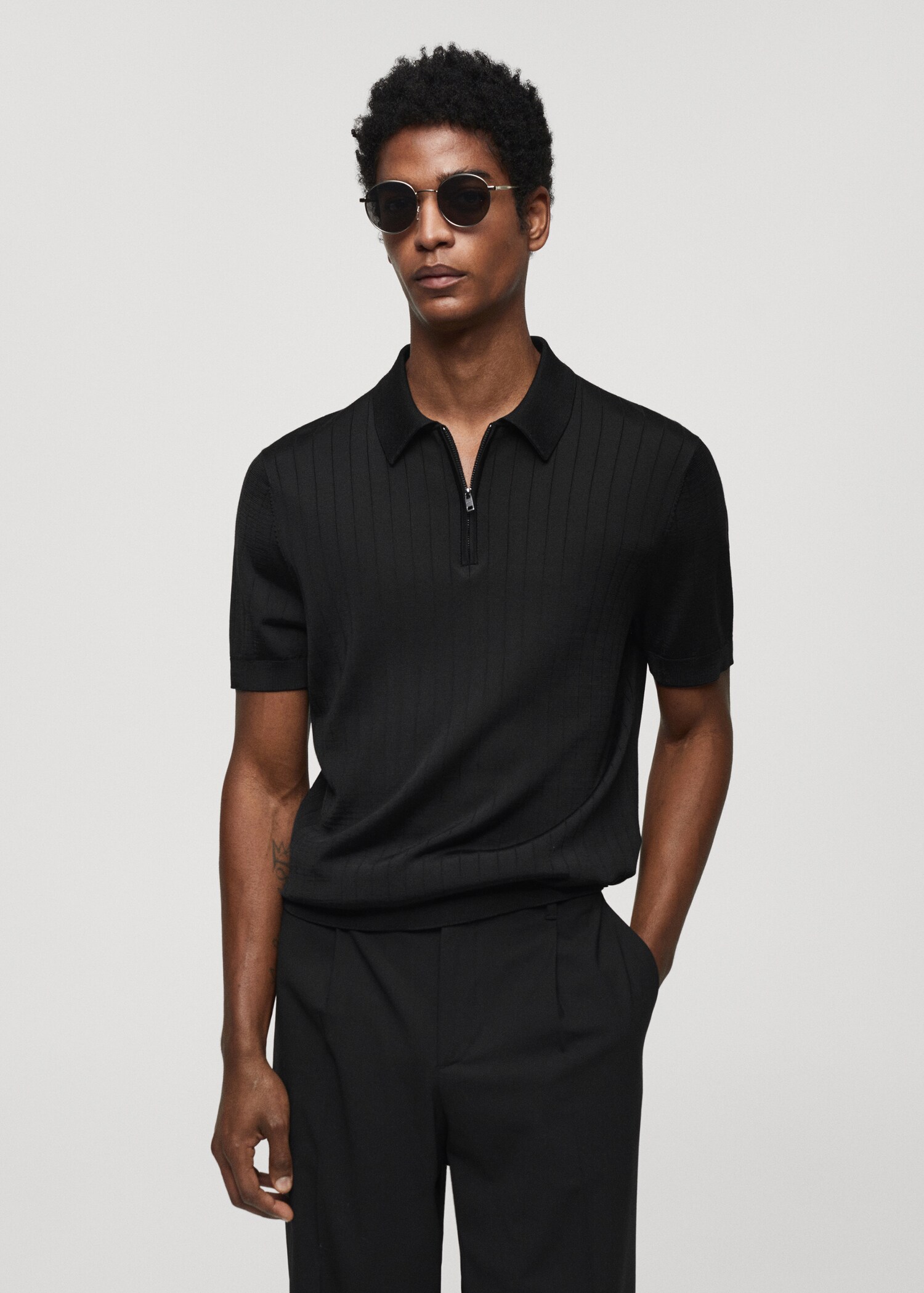 Zip cotton polo shirt - Medium plane