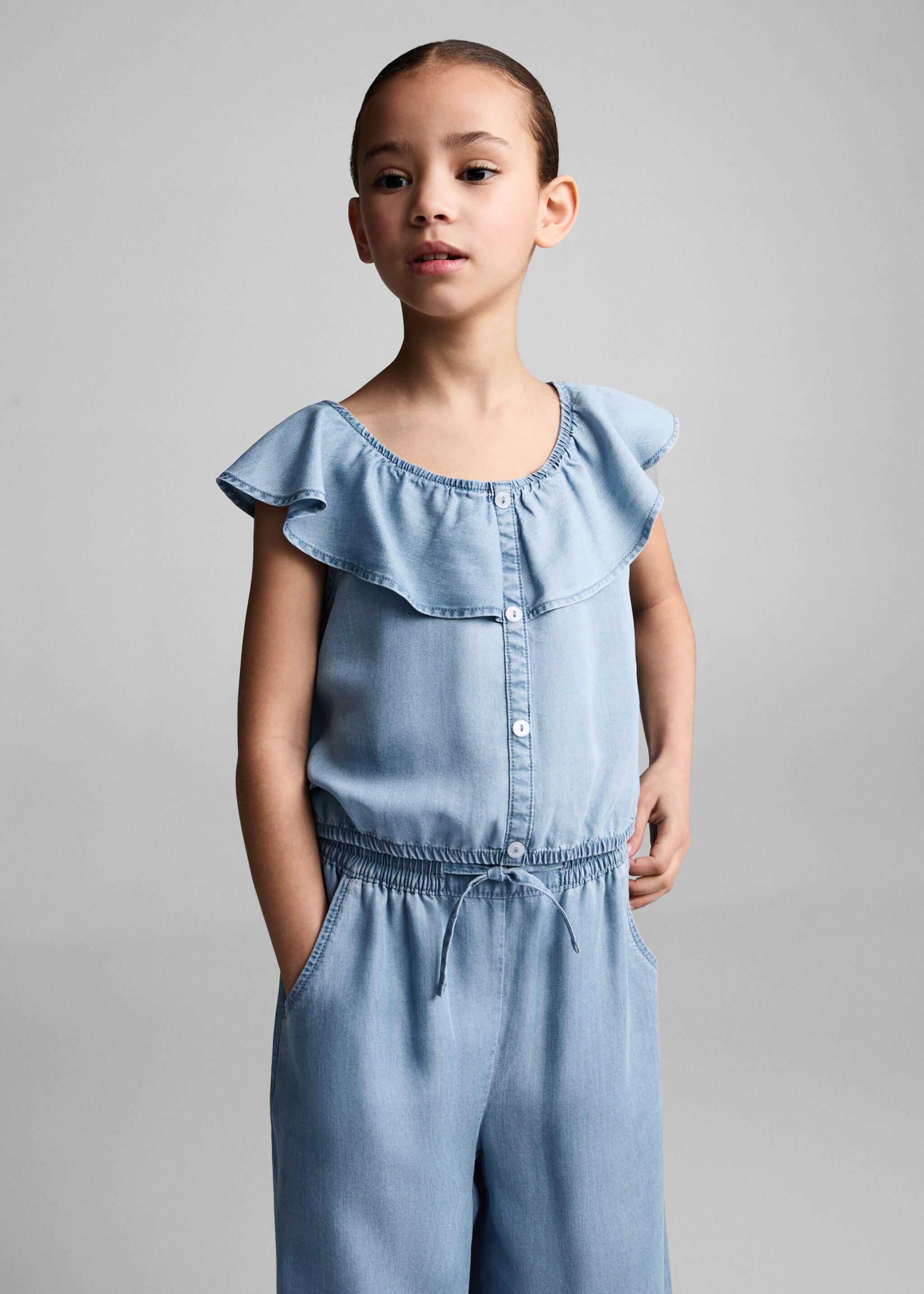 Lyocell trousers with elastic waistband - Medium plane, Medium Blue. Ref: 67067700-00.