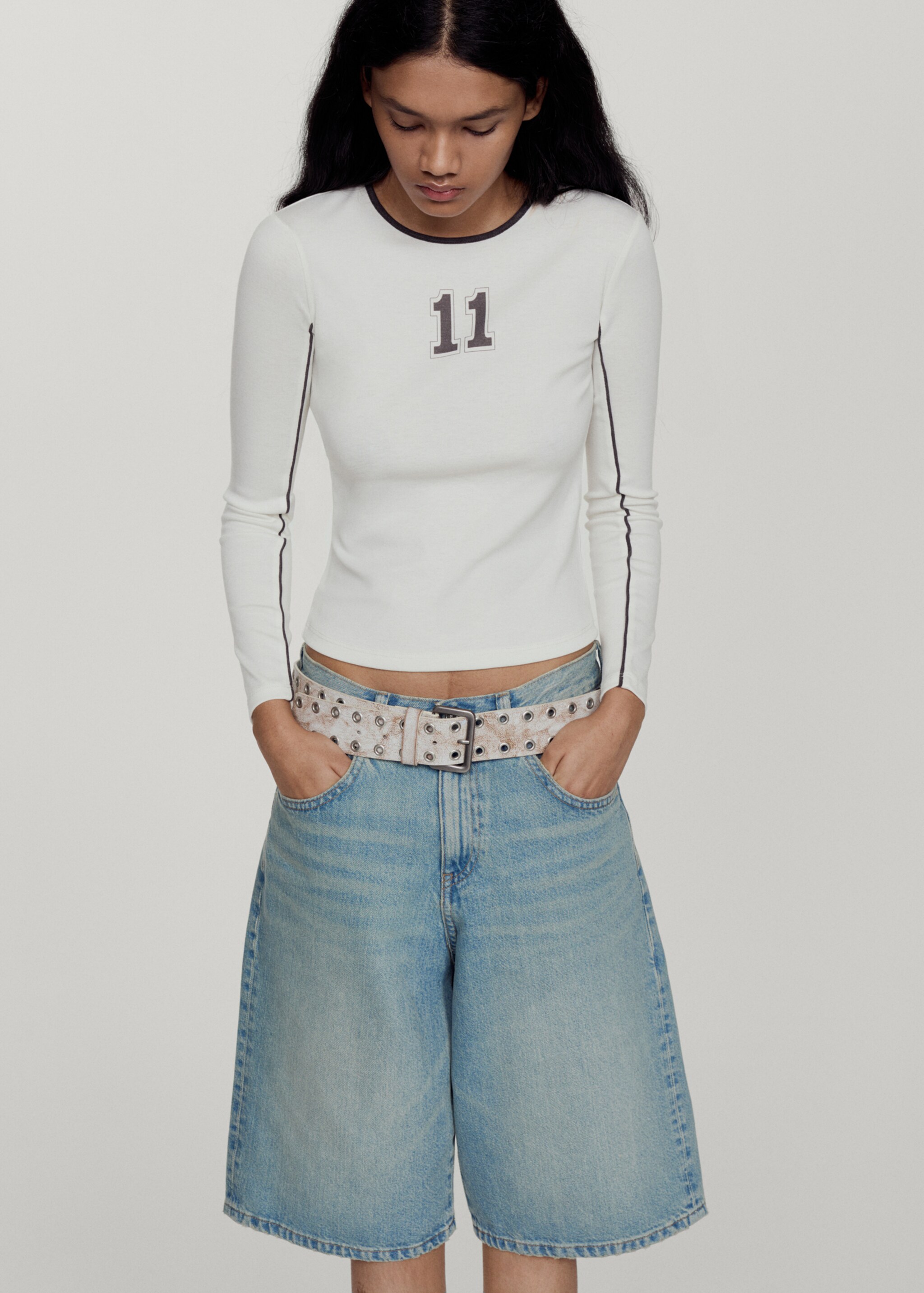 Oversized denim bermuda shorts - Medium plane