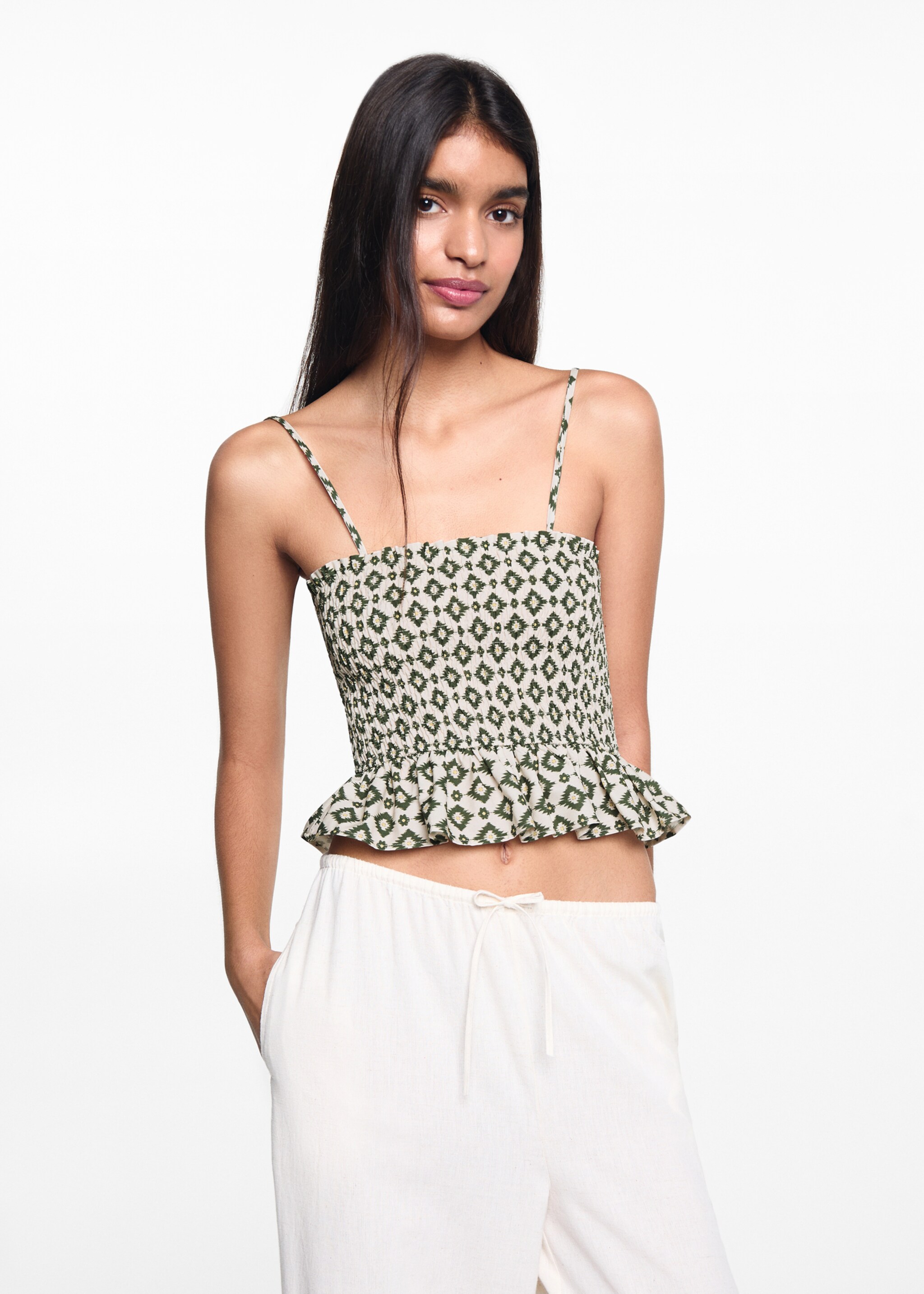 Print ruched top - Medium plane, Off White. Ref: 67068274-00.