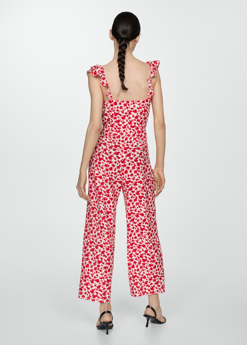 red floral print Jumpsuit : WDIRARA Women\u0027s Floral Print Ruffle Trim Romper Cap