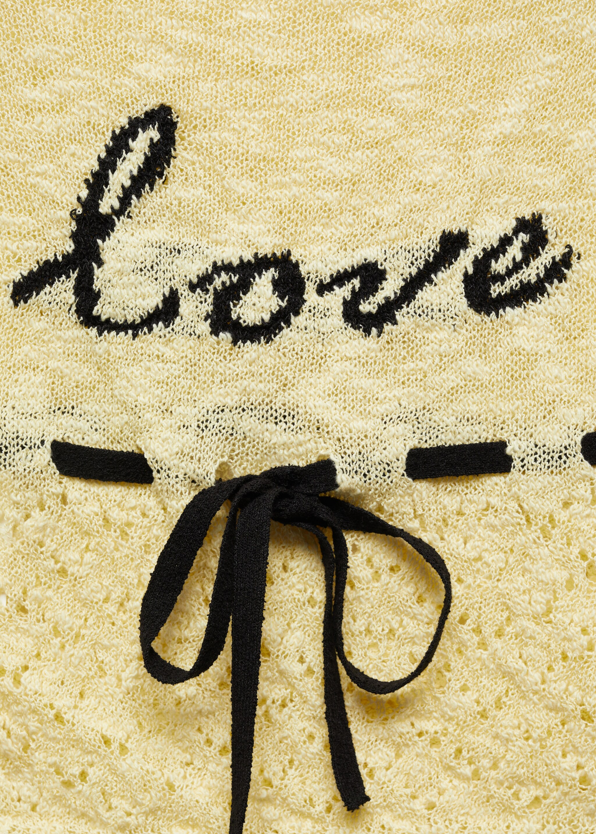 Openwork knitted top with bow - Details of the article 8, Pastel Yellow. Ref: 67069054-00.