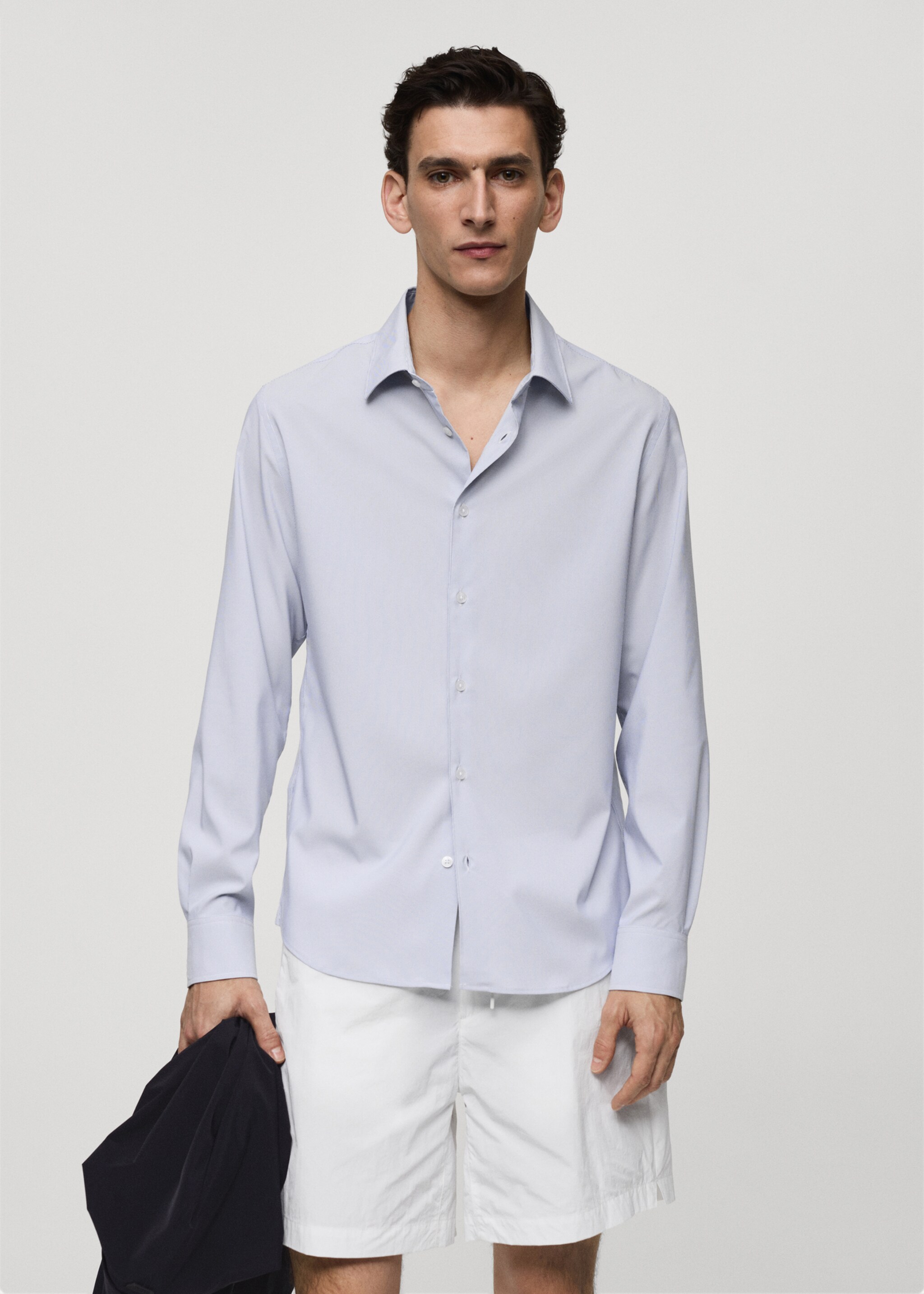Gestreept slim-fit overhemd van stretch stof - Middenvlak