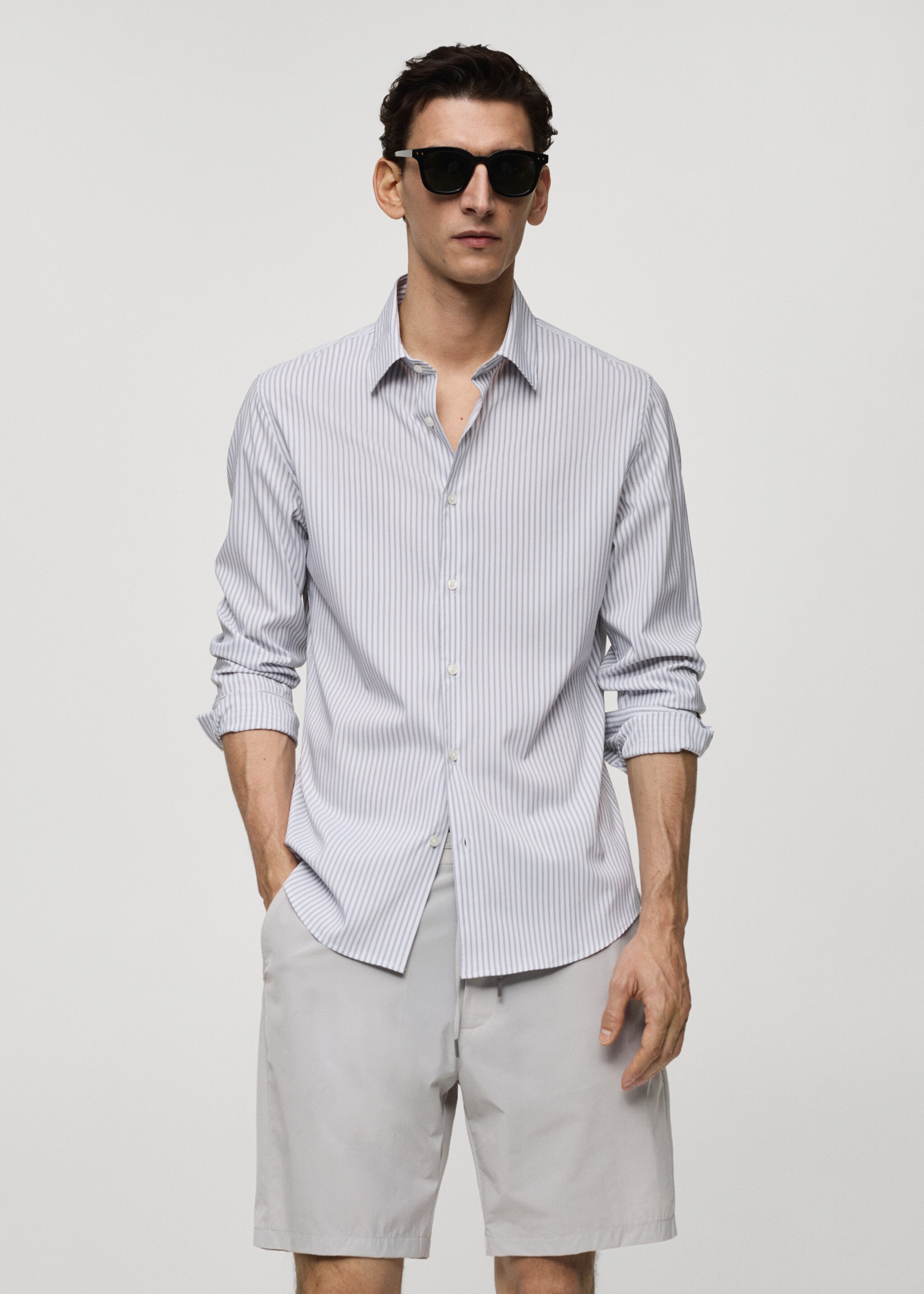 Stretch-fabric slim-fit striped shirt - Medium plane