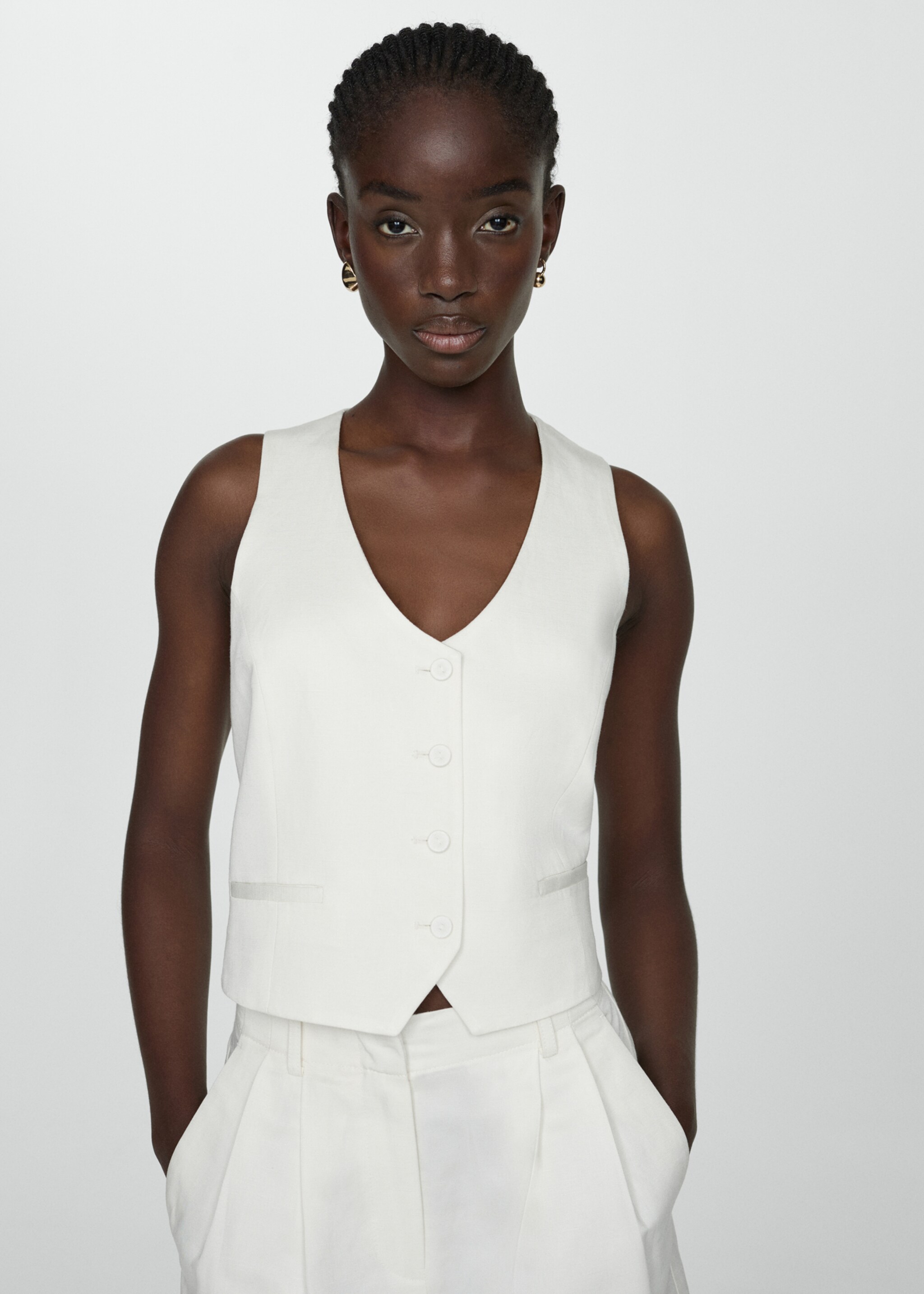 Linen waistcoat with buttons - Medium plane