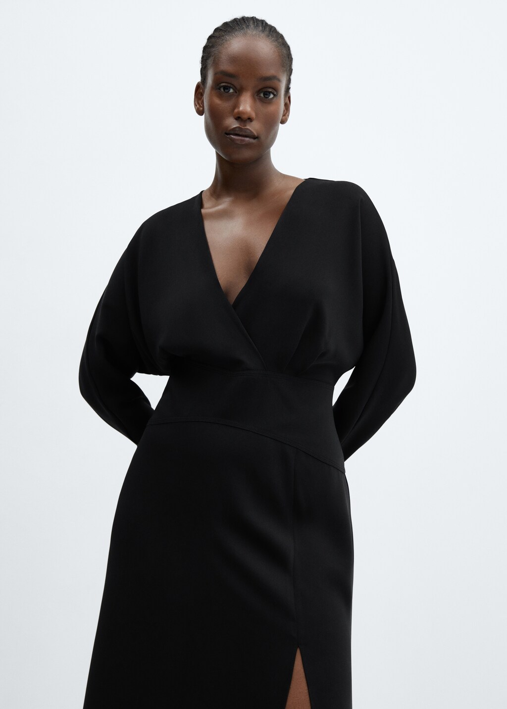 Cross-neckline slit dress - Women | MANGO OUTLET USA