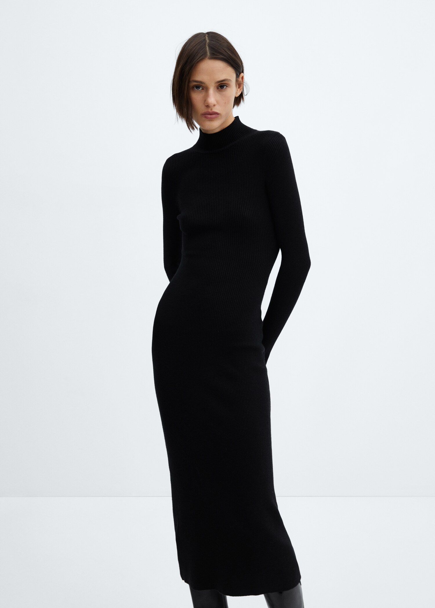 Rippkleid mit halbhohem Kragen - Mittlere Ansicht