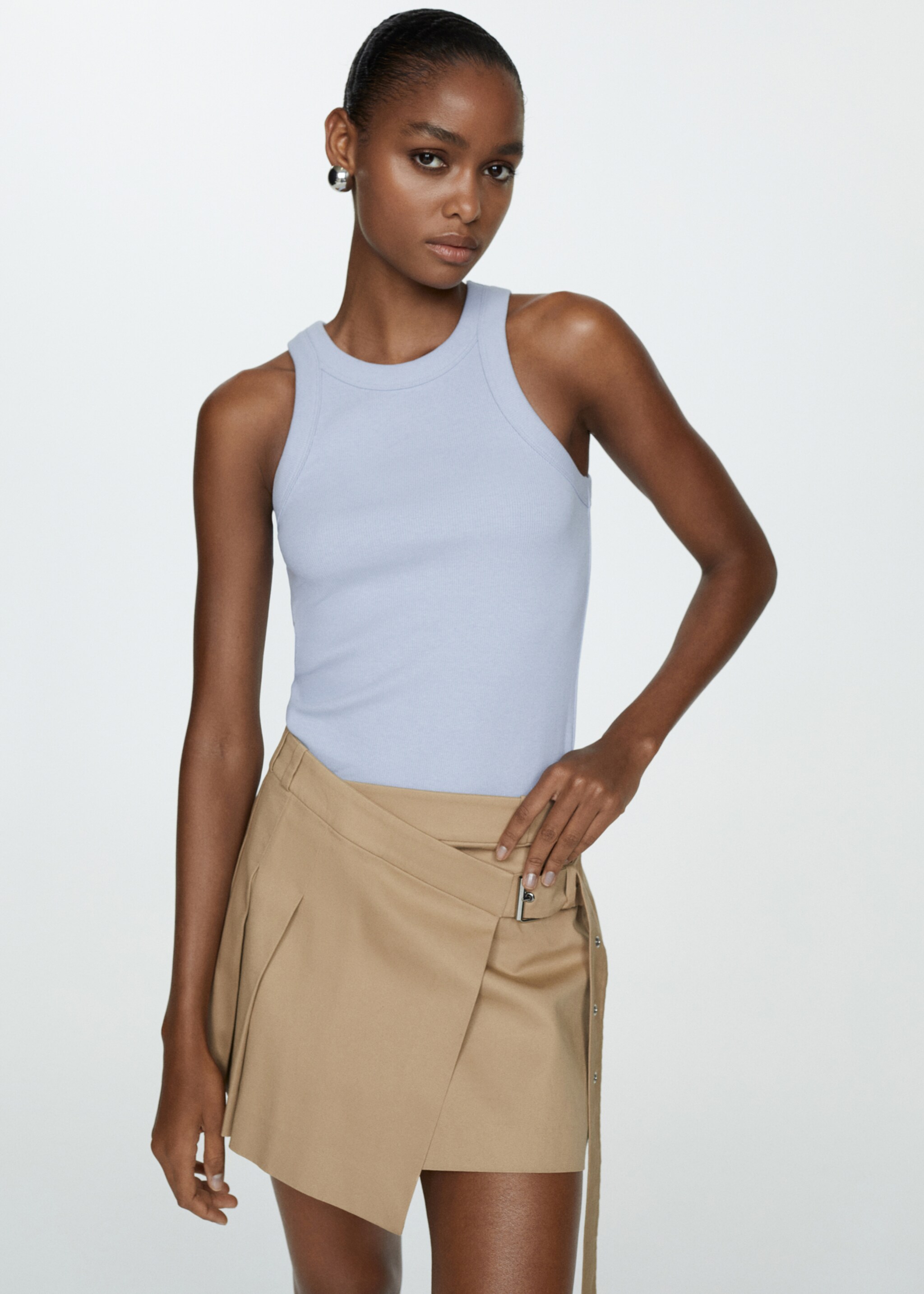 Ribbed cotton-blend top - Medium plane, Sky Blue. Ref: 67070469-00.