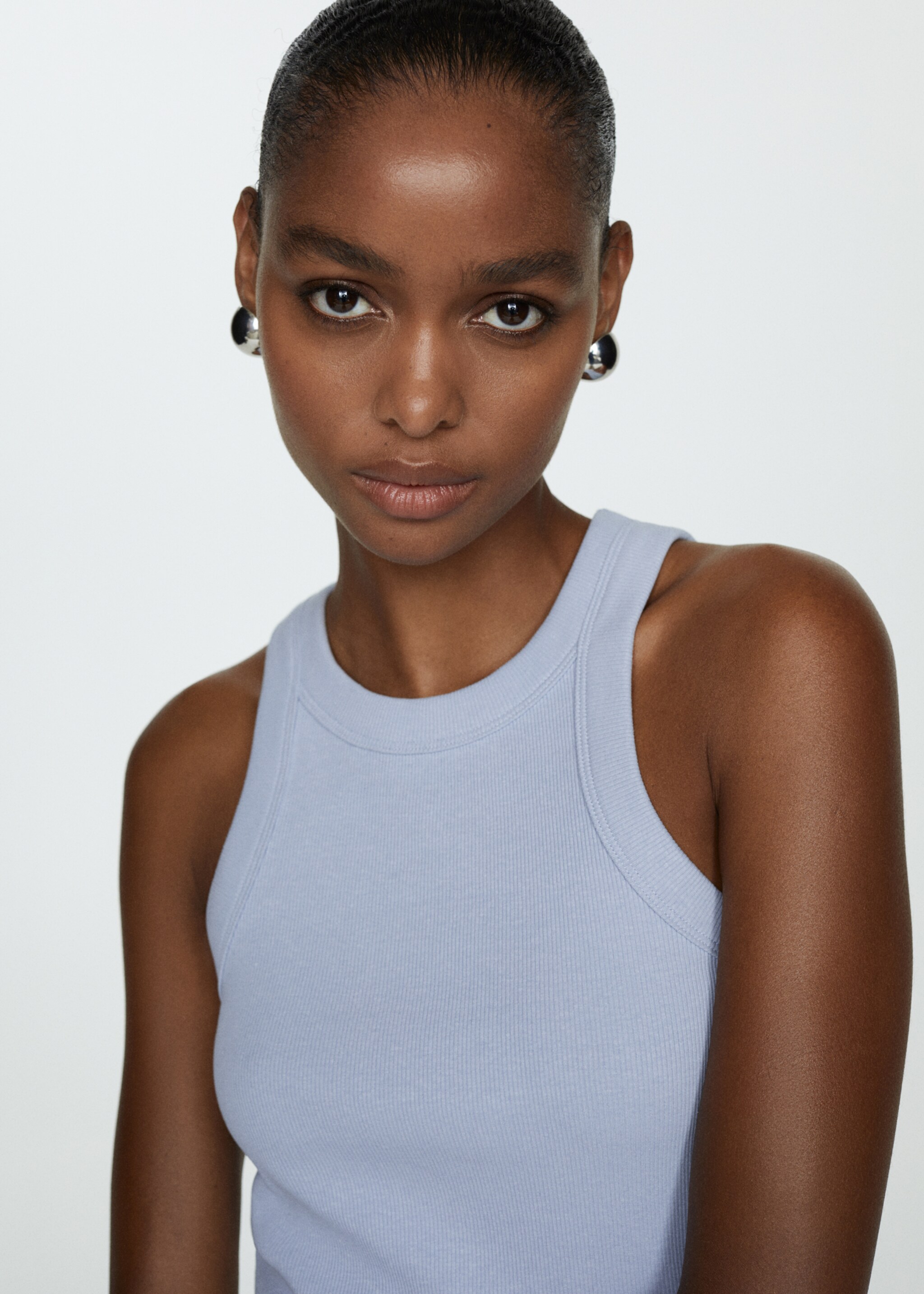 Ribbed cotton-blend top - Details of the article 1, Sky Blue. Ref: 67070469-00.
