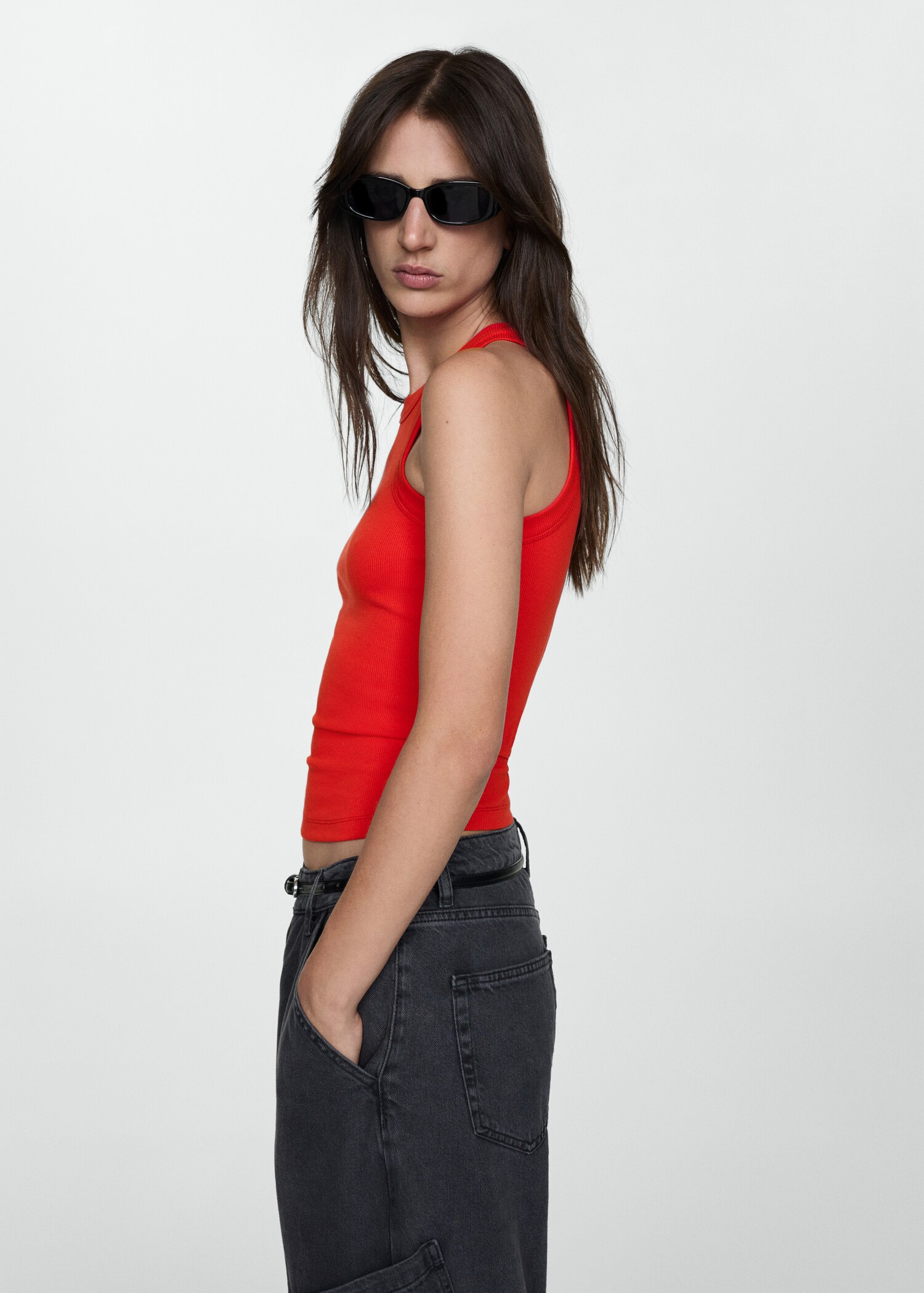 Ribbed cotton-blend top - Medium plane