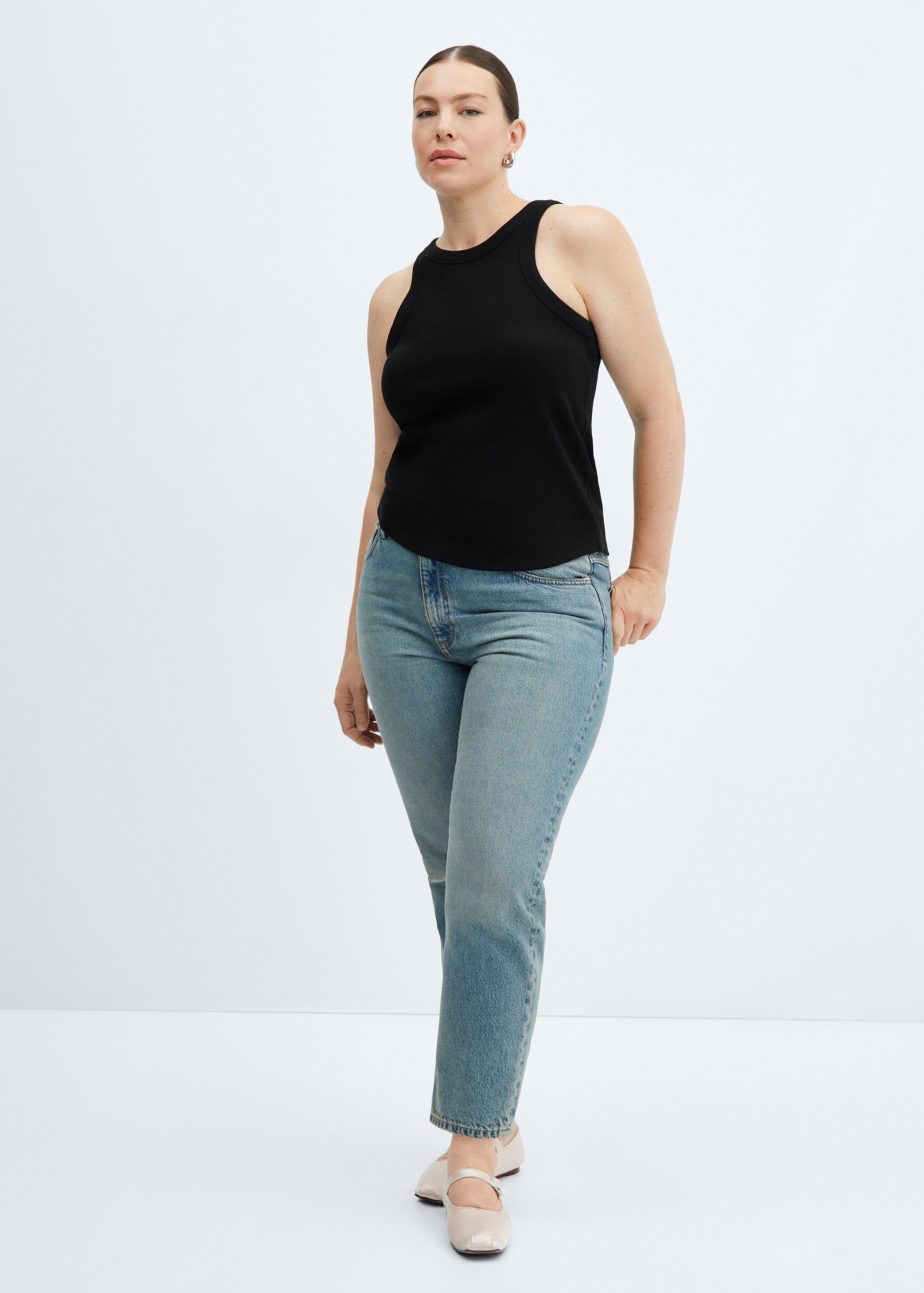 Ribbed cotton-blend top - Details of the article 3, Black. Ref: 67070469-00.