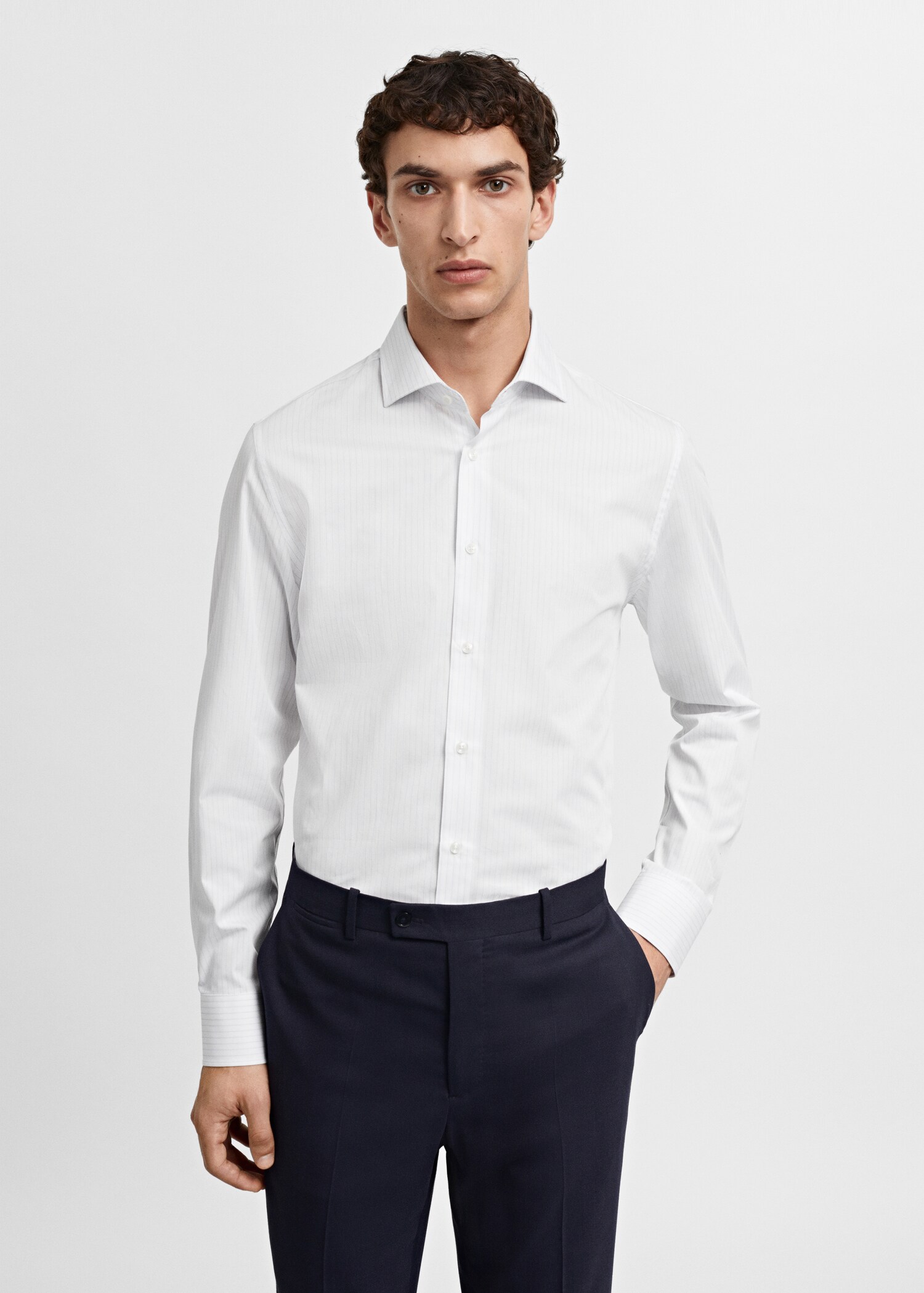 Πουκάμισο κοστουμιού slim fit twill μικροσκοπικό μοτίβο - Μεσαίο πλάνο