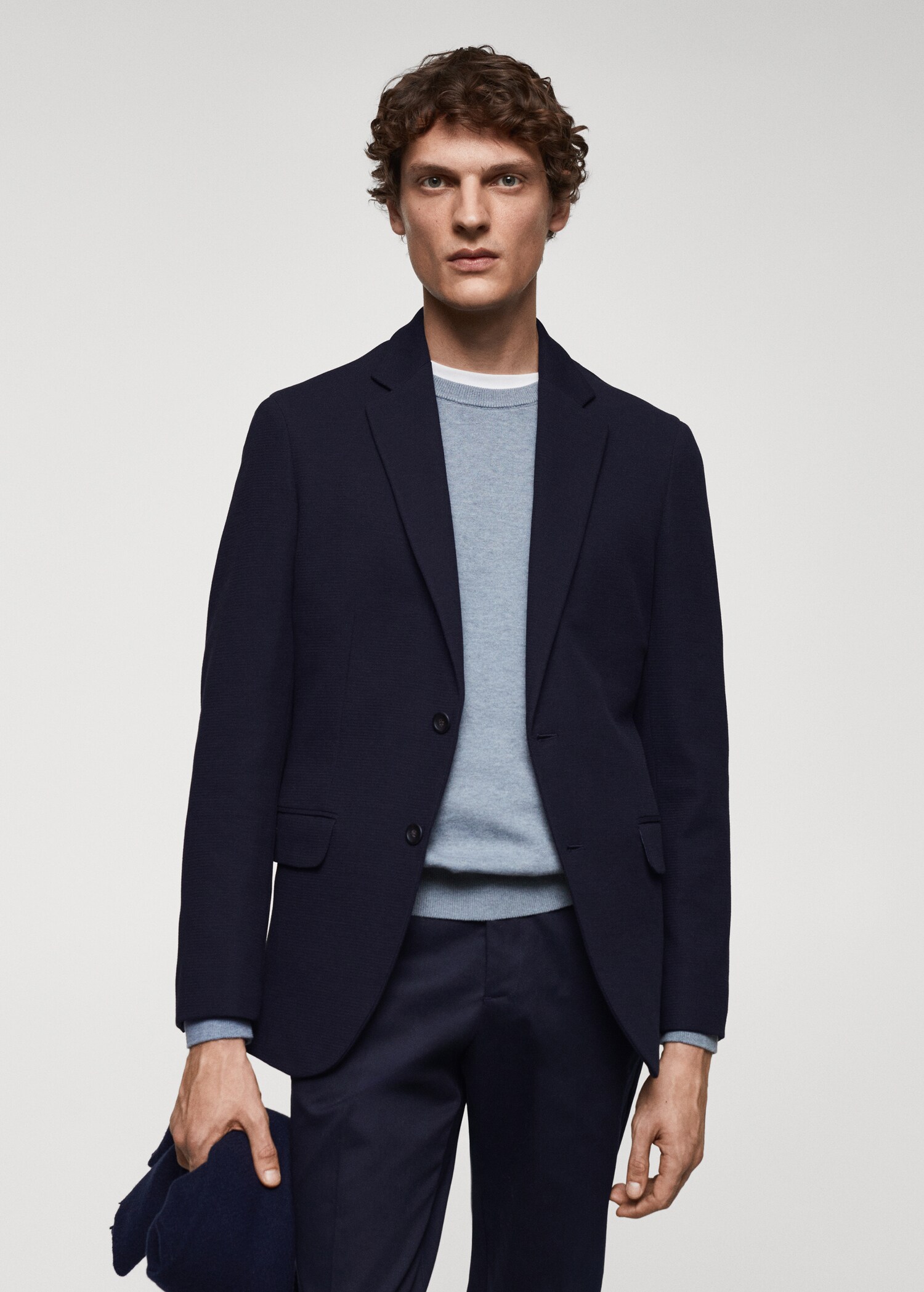 Structured slim fit cotton blazer - Medium plane