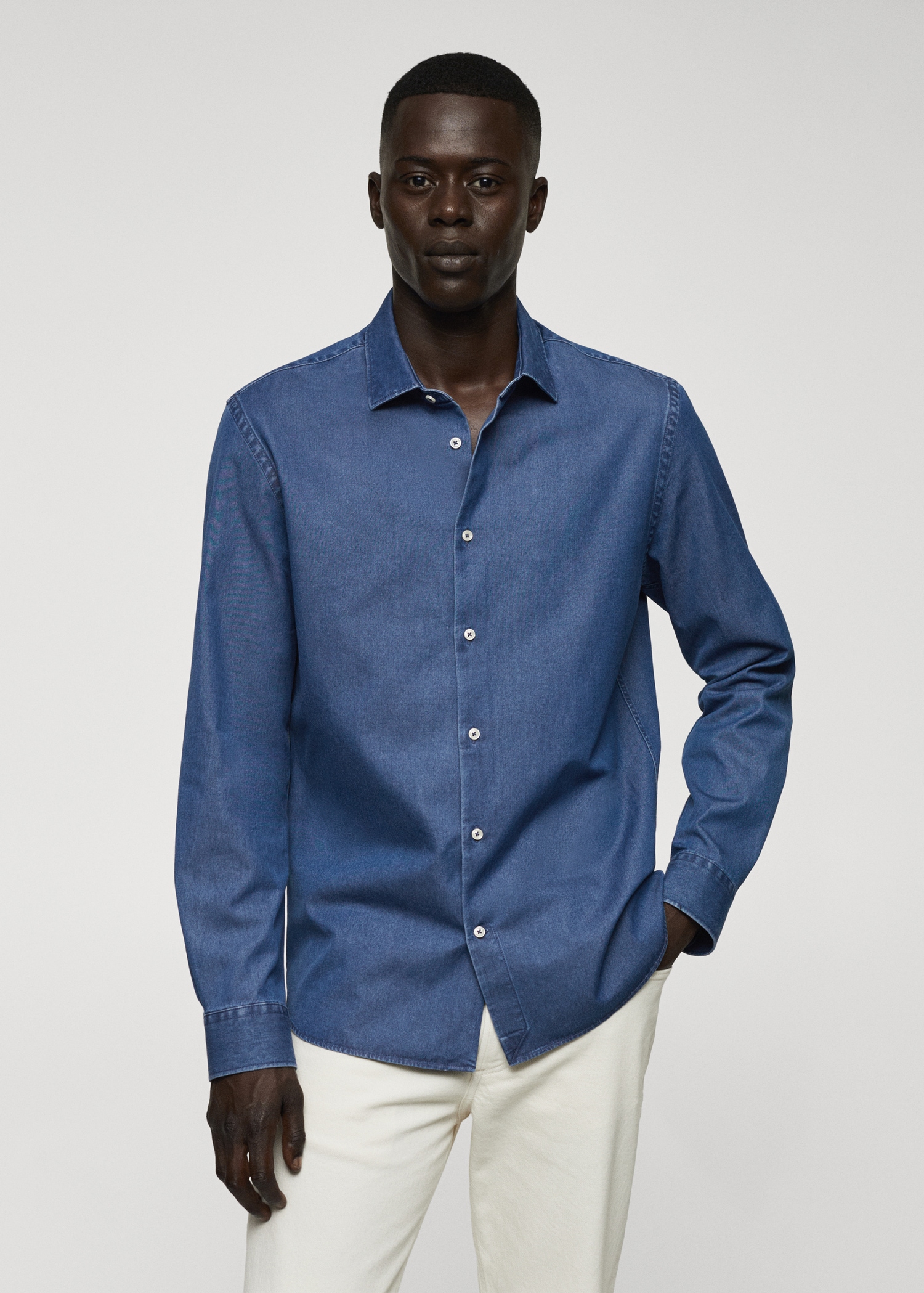 Chemise manches courtes en chambray ciel - Col boutonné - Ciel, DENIM Chemise manches courtes en chambray ciel - Col boutonné - Ciel, DENIM