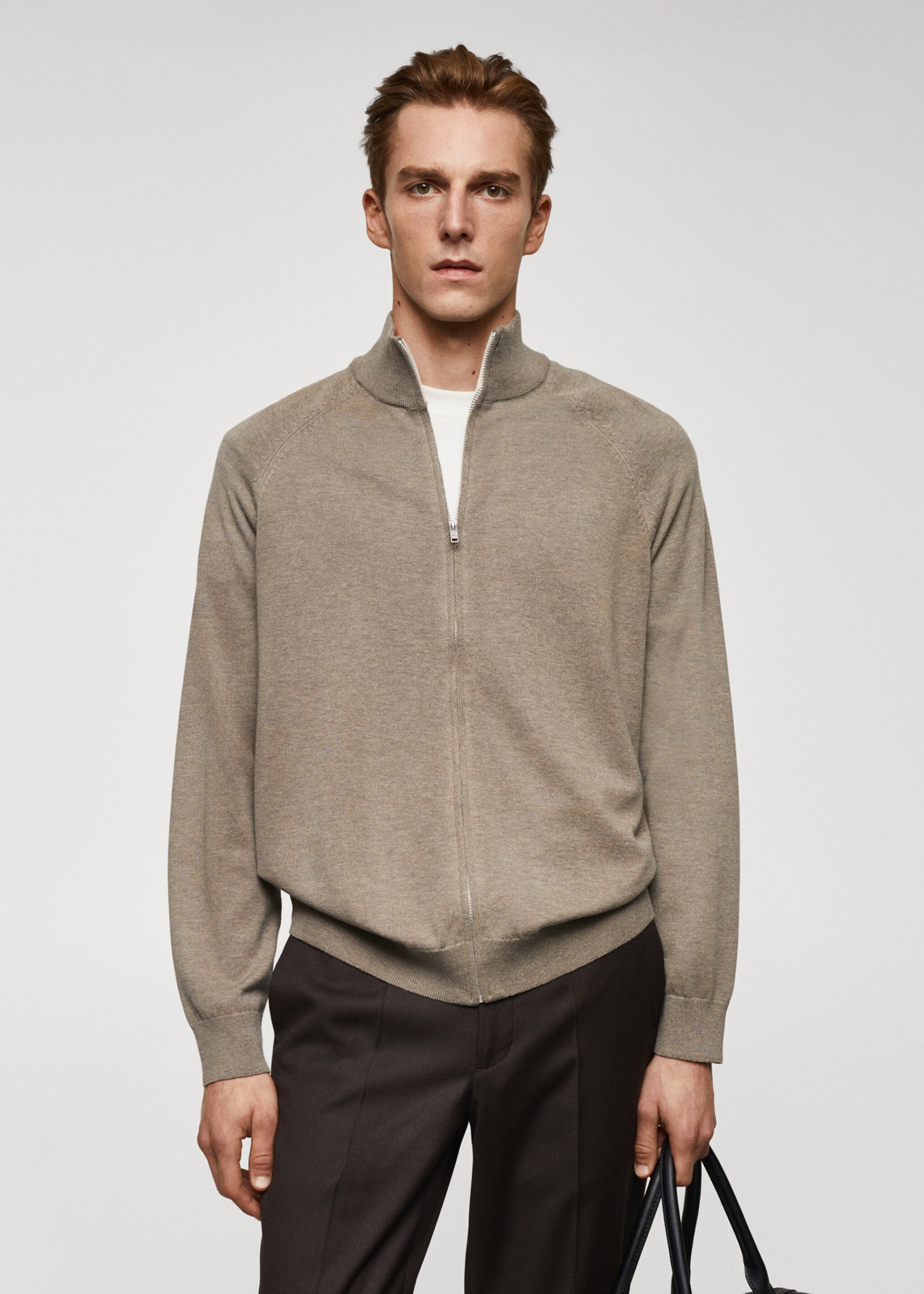 Zipped cotton cardigan - Medium plane