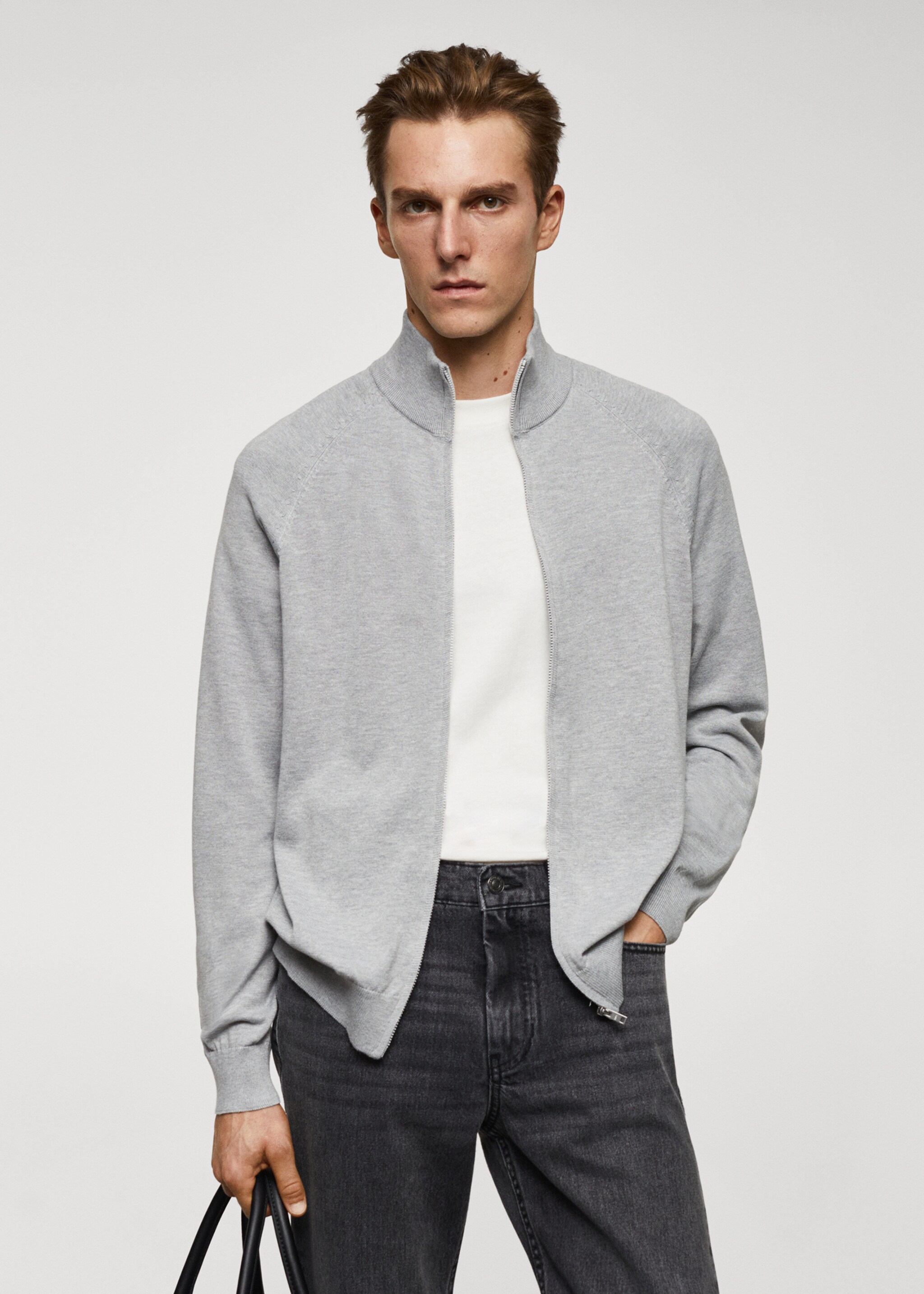 Zipped cotton cardigan - Medium plane