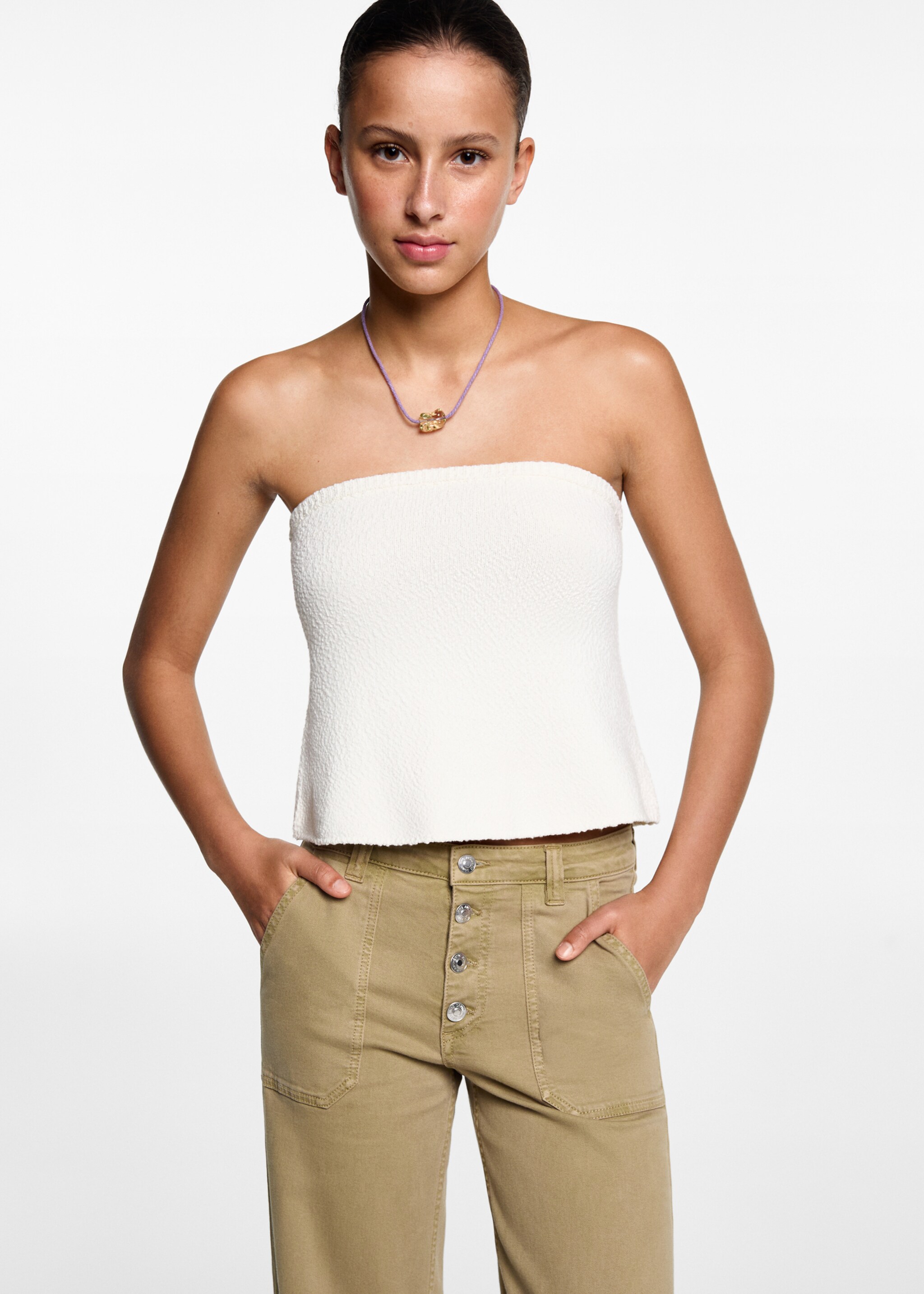 Buttons straight jeans - Medium plane, Khaki. Ref: 67072917-00.