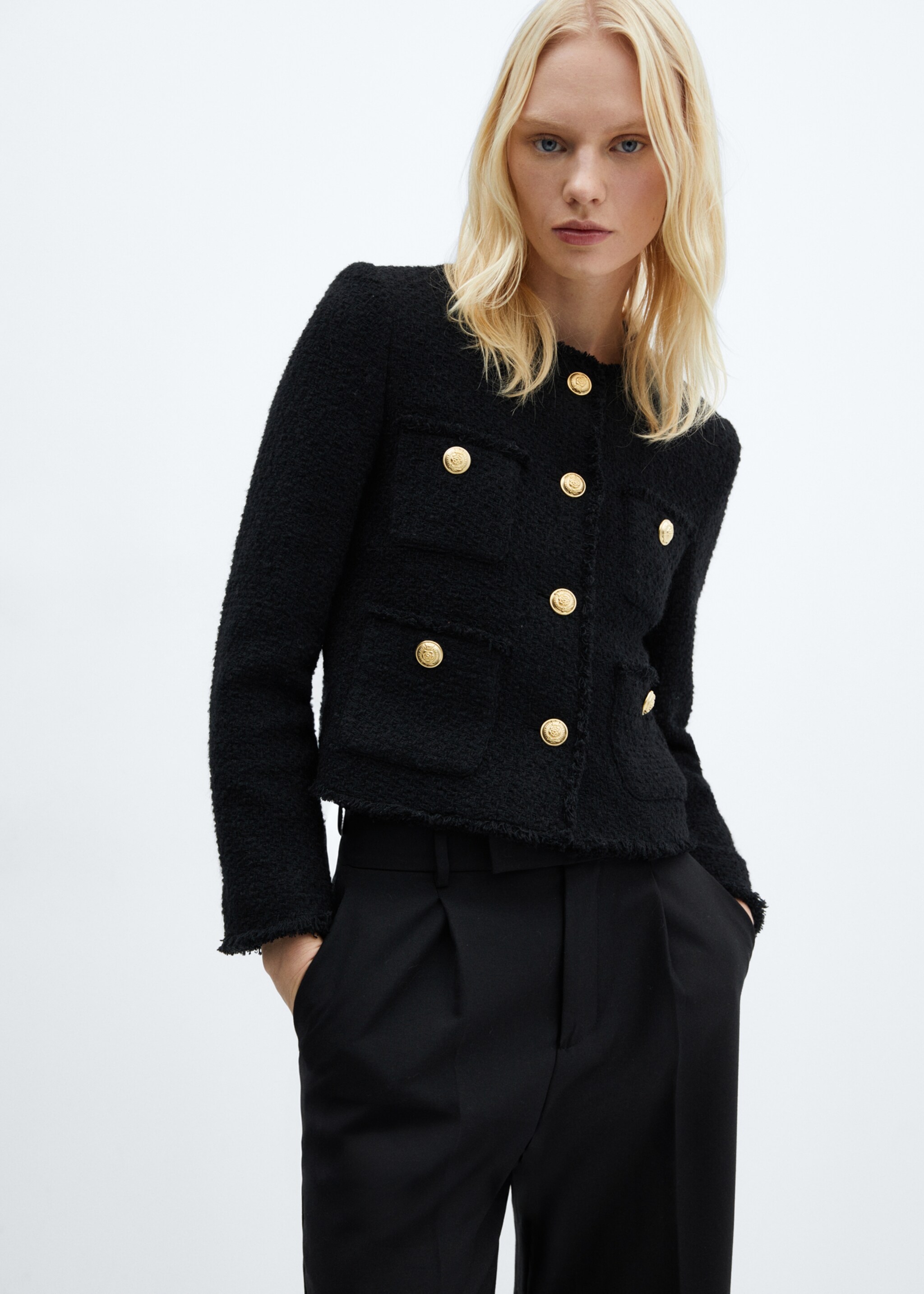 Tweed-Jacke mit Taschen - Mittlere Ansicht, Schwarz. Ref: 67073271-00.