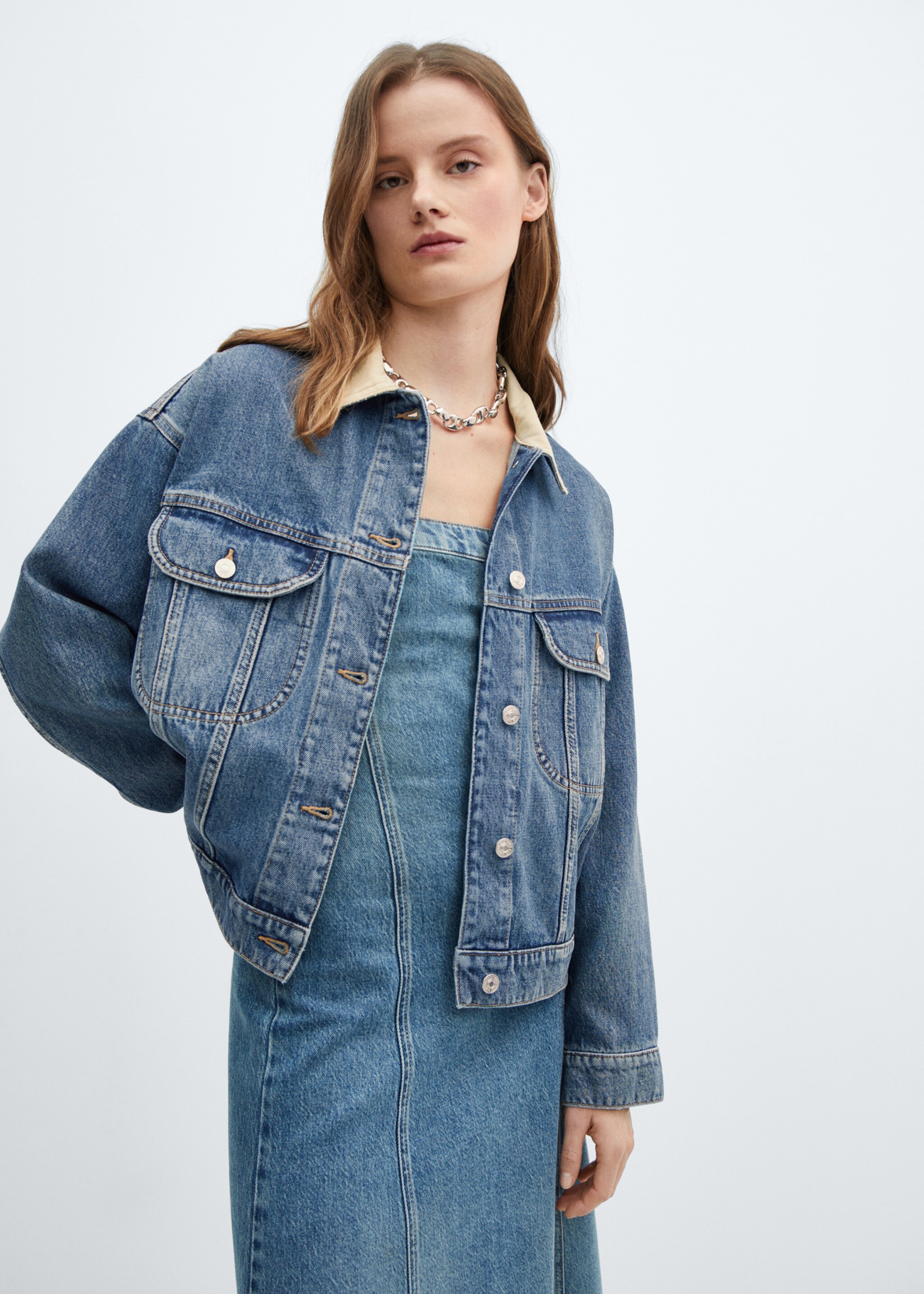 Contrast denim jacket - Medium plane, Medium Blue. Ref: 67074021-00.
