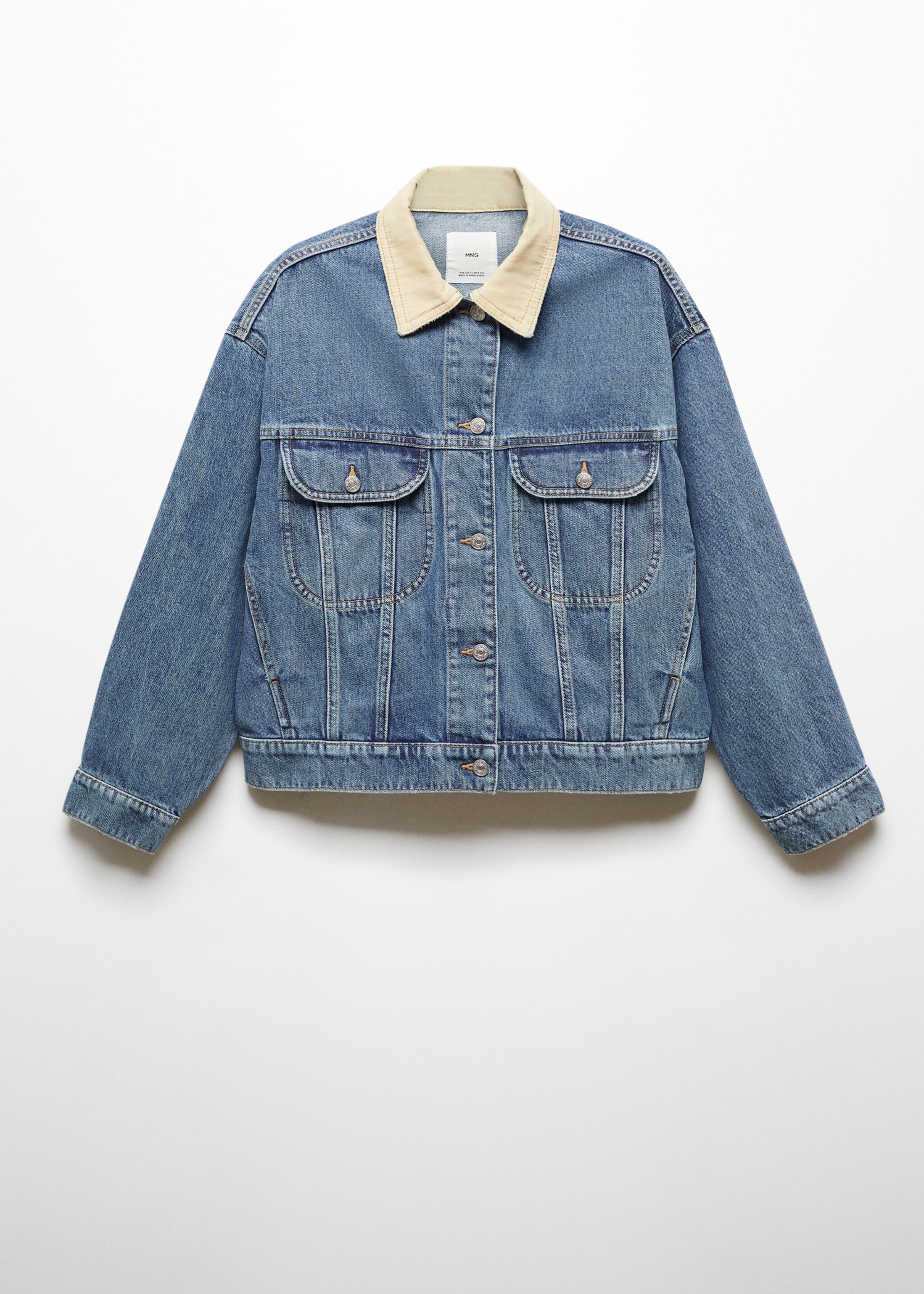 Contrast denim jacket - Article without model, Medium Blue. Ref: 67074021-00.