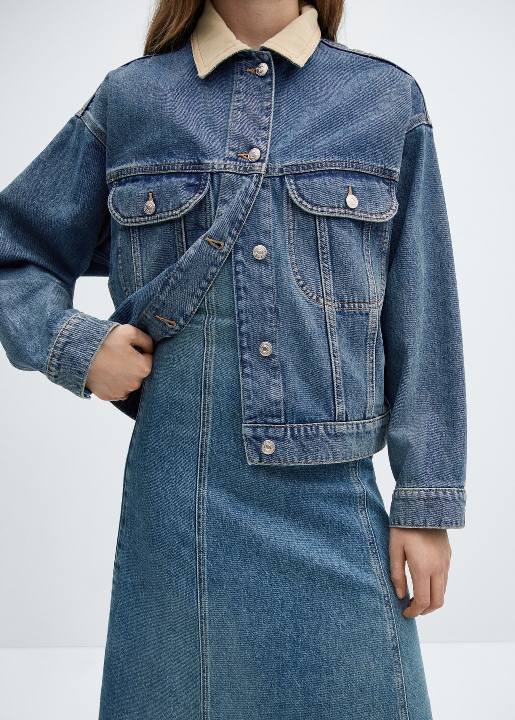 Contrast denim jacket - Women | MANGO OUTLET USA